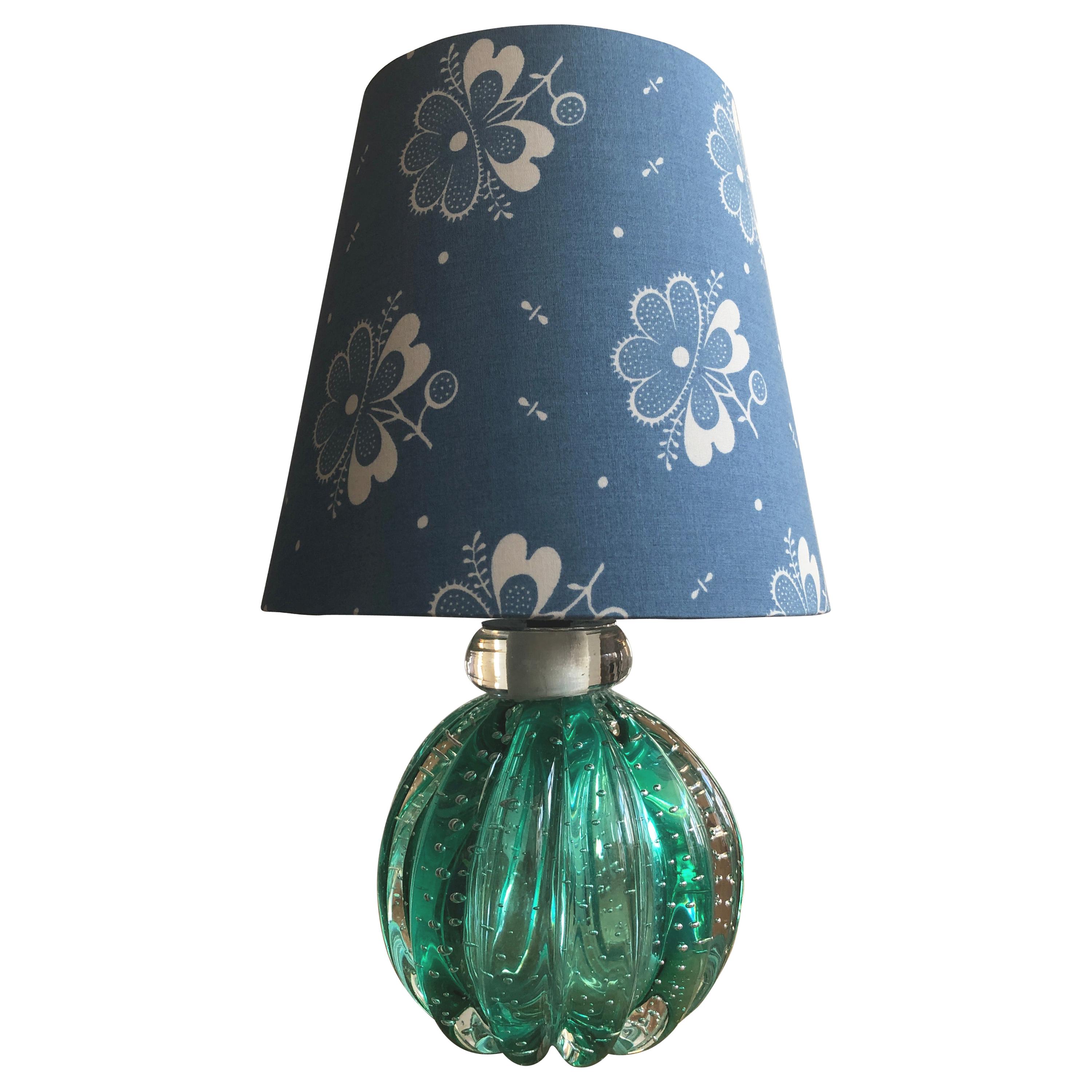 Vintage Murano Table Lamp with Bullicante Glass Base in Green, Italy, 1950s