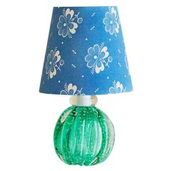 Vintage Murano Table Lamp with Bullicante Glass Base in Green, Italy, 1950s
