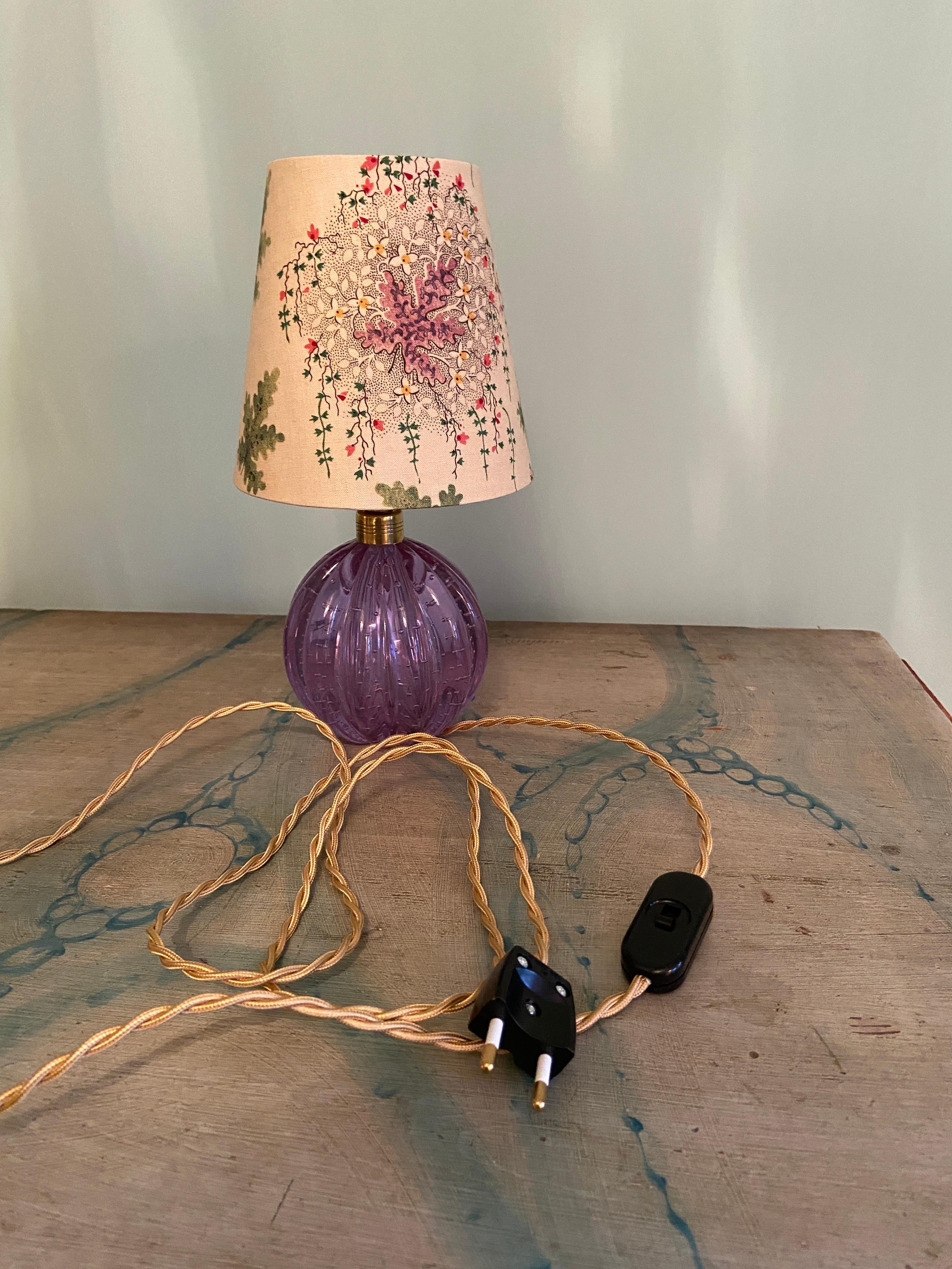 Textile Vintage Murano Table Lamp with Customized Shade, Italy, 1950's