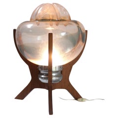 Lampe de bureau vintage en verre de Murano avec base en bois sculptée, années 1960