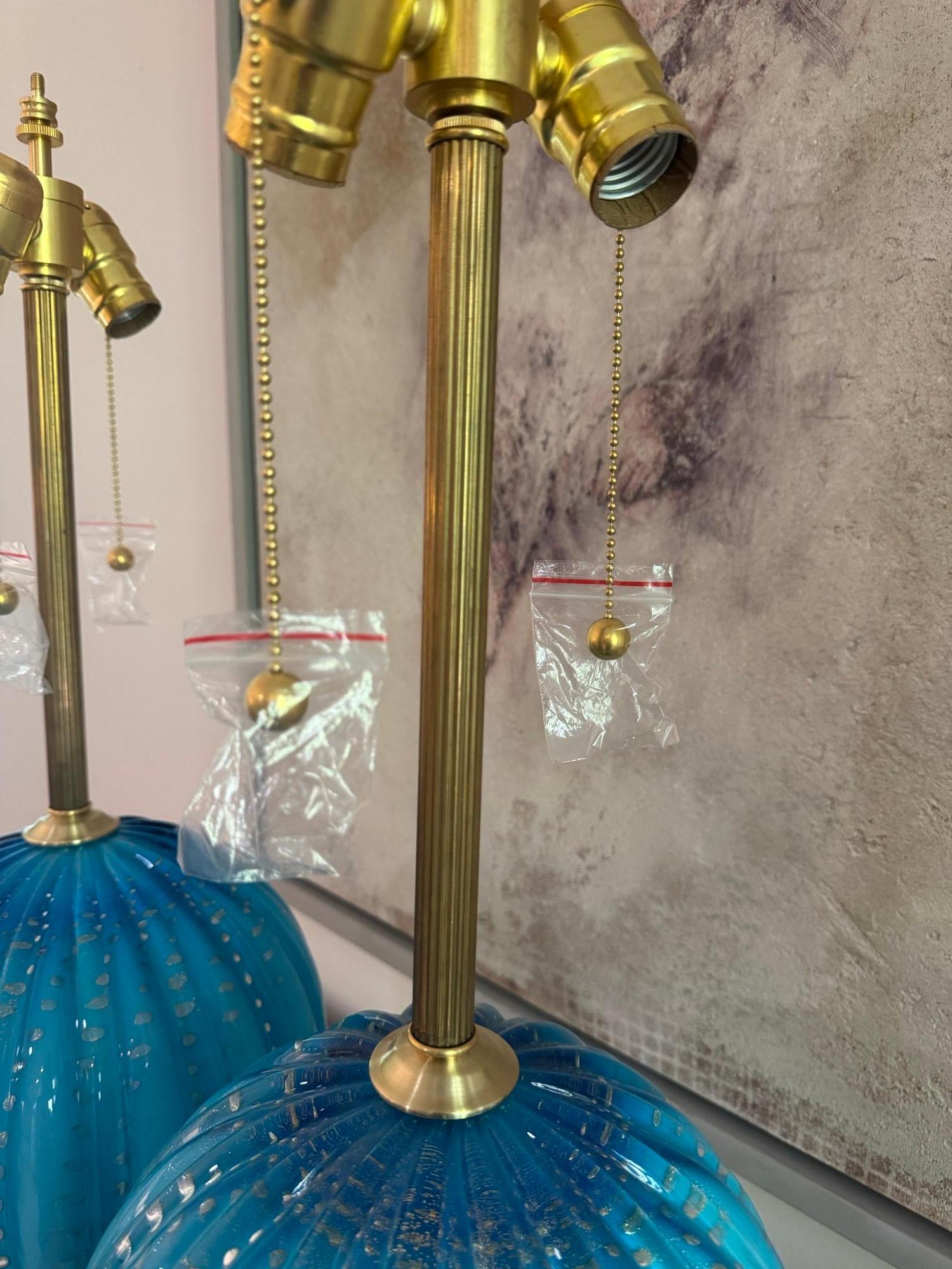 Lampes Vintage en verre Murano Teal avec bulles contrôlées en feuille d'or en vente 6