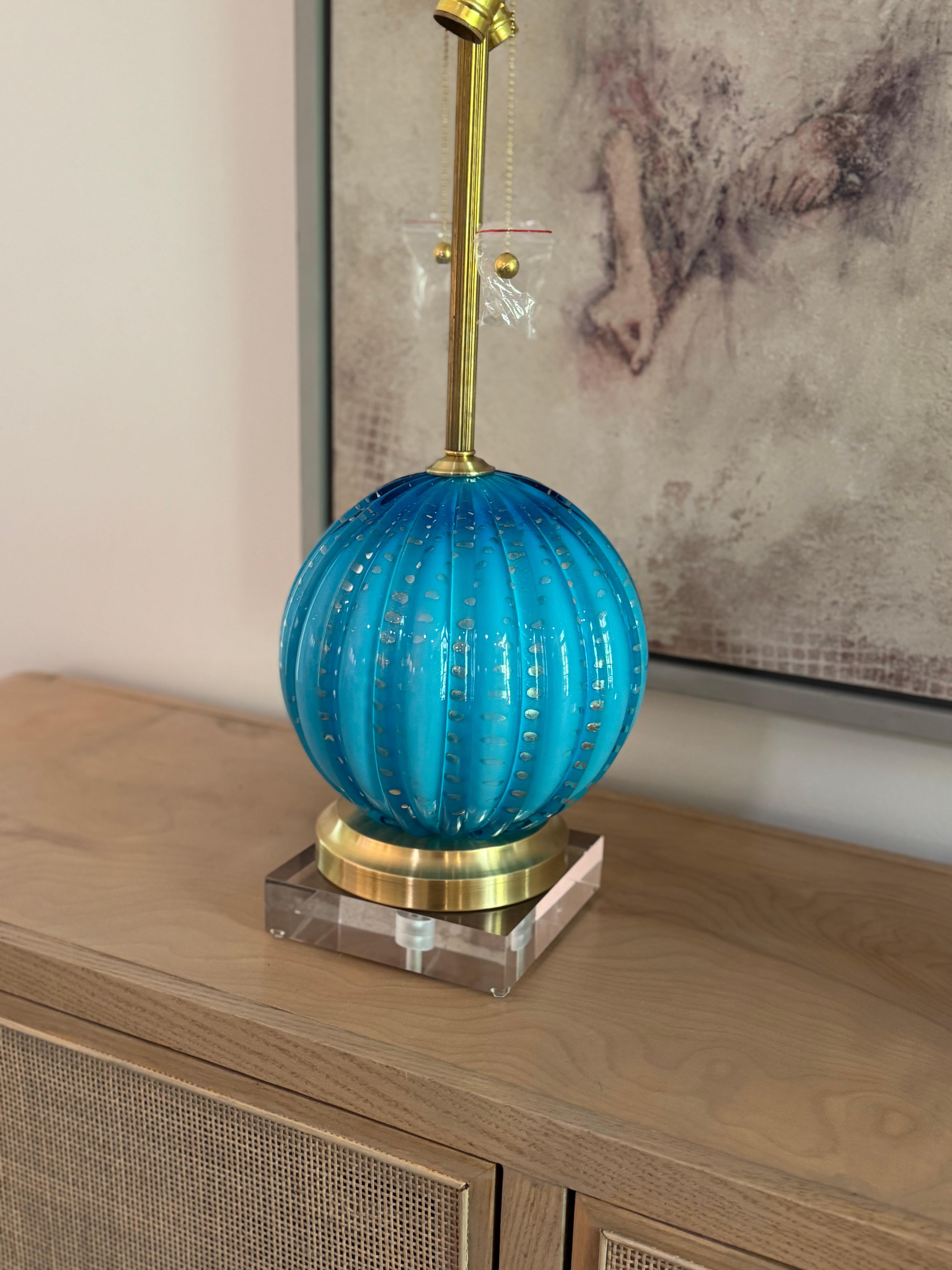 Lampes Vintage en verre Murano Teal avec bulles contrôlées en feuille d'or en vente 10