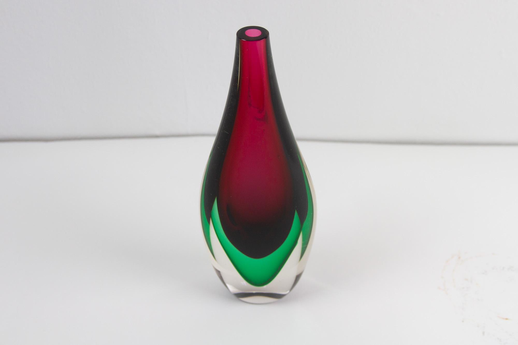 Mid-Century Modern Vintage Murano Teardrop Sommerso Vase 1960s For Sale