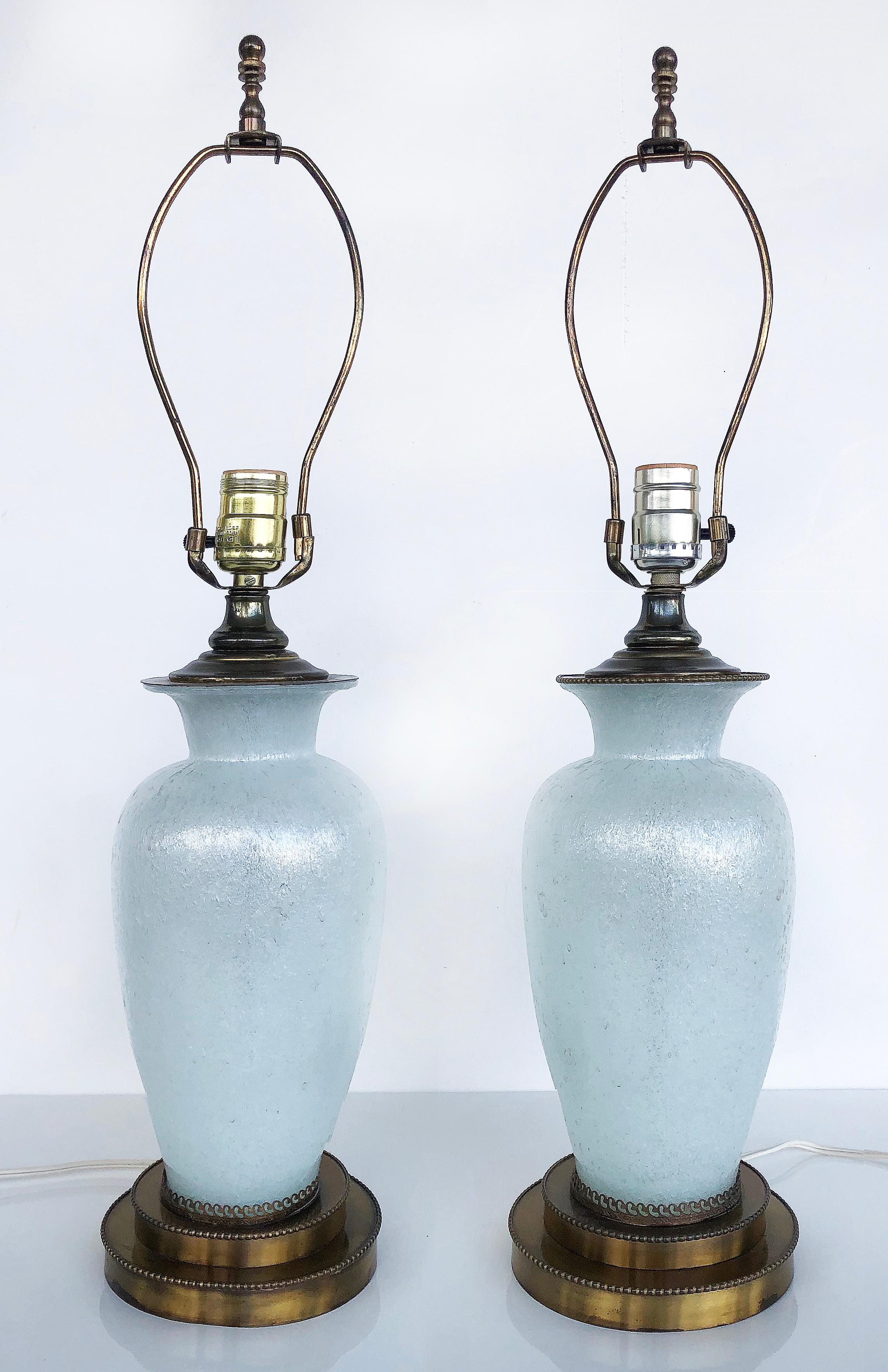 Blown Glass Vintage Murano Textured Pearlized Glass Table Lamps, Pair