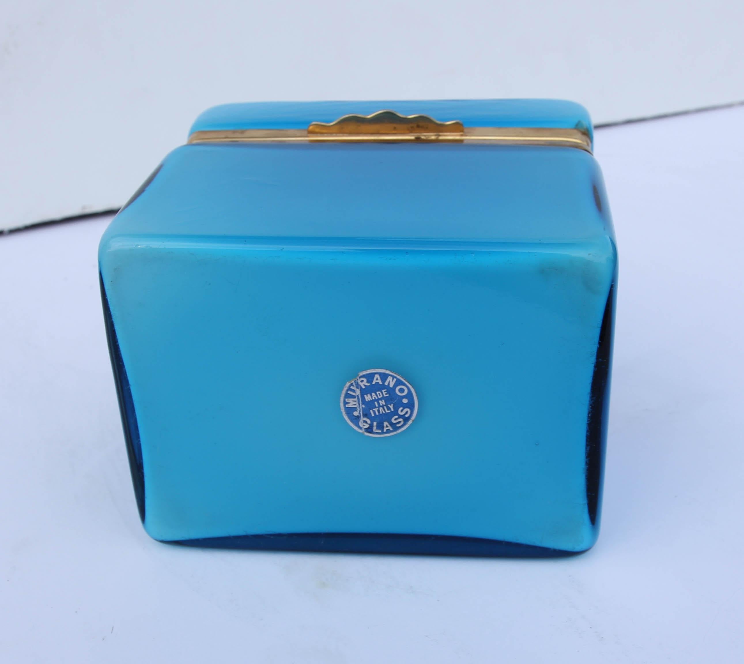 Italian Vintage Murano Turquoise Glass Box