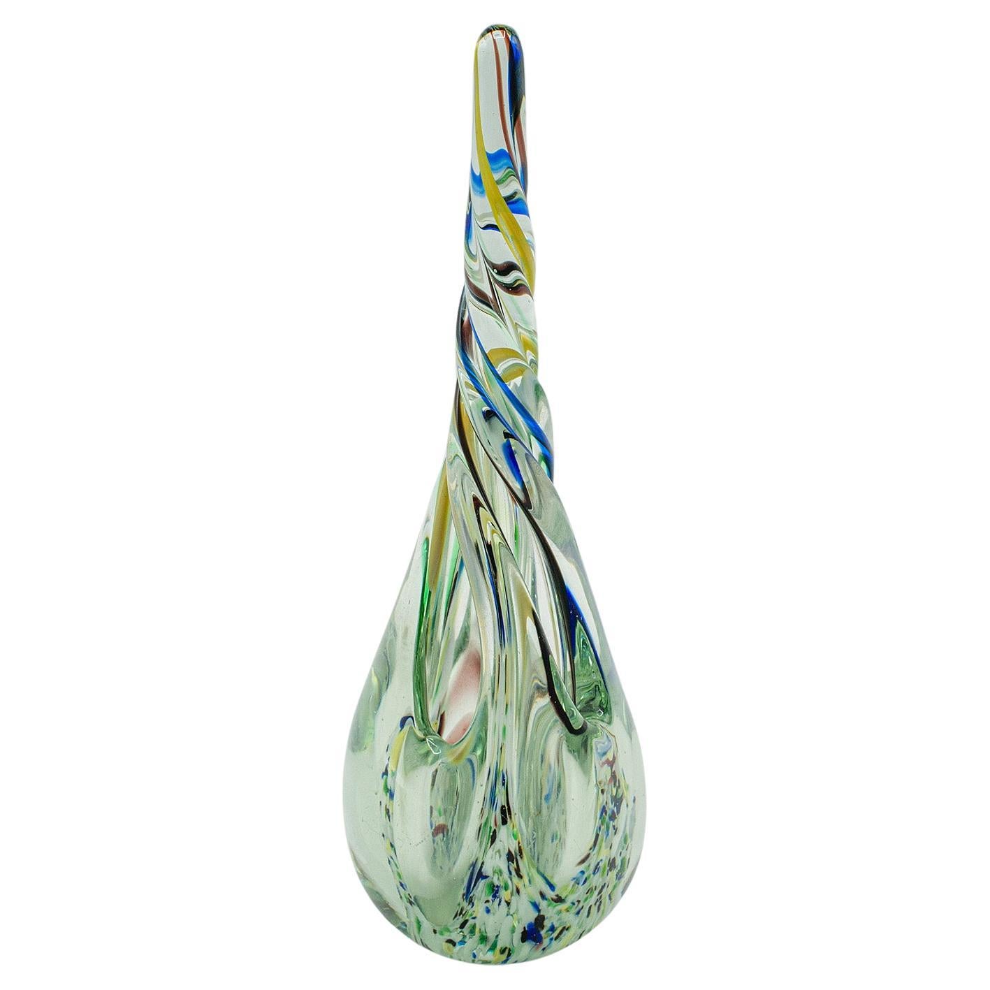 Vintage Murano Twist Vase, Italienisch, Kunst Glas Posy Hülse, Briefbeschwerer, C.1980