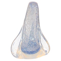 Vintage Murano Twisted Spiral Sky Blue and Clear Art Glass with Silver Murine 19