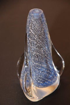 Vintage Murano Twisted Spiral Sky Blue and Clear Art Glass with Silver Murine 19
