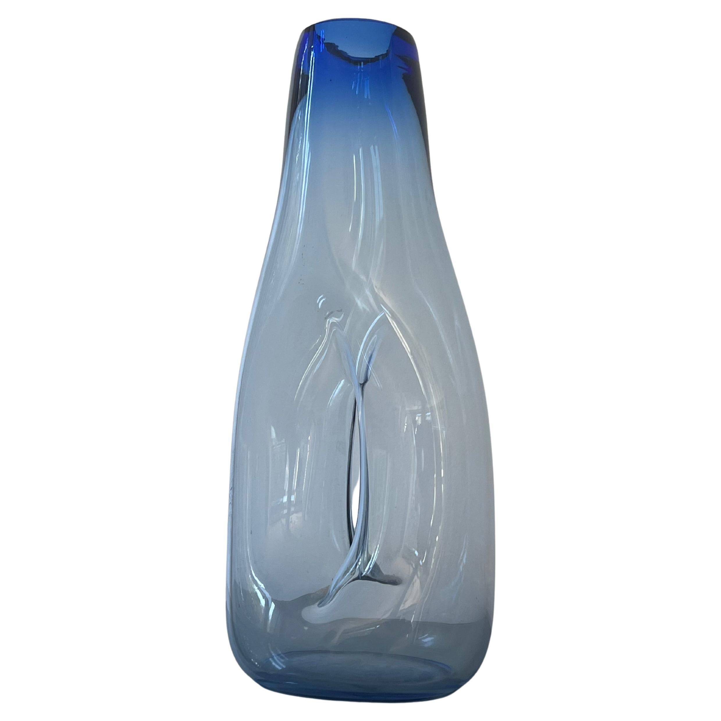 Bellissimo vaso vintage di Murano, vetro blu e trasparente, anni '70
