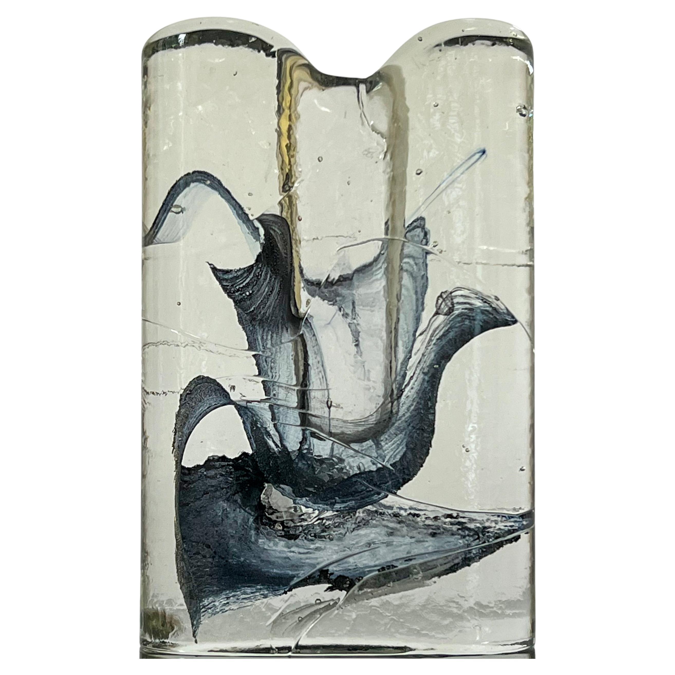 Vase unique en verre de Murano en verre clair et gouttes abstraites noires 1960's-70's en vente