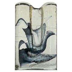 Vase unique en verre de Murano en verre clair et gouttes abstraites noires 1960's-70's