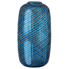 Vintage Murano Vase with Turquoise and Black Stripes