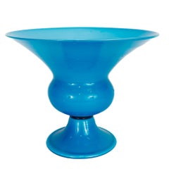 Vintage Murano / Venetian Blue Incamiciato Glass Footed Vase
