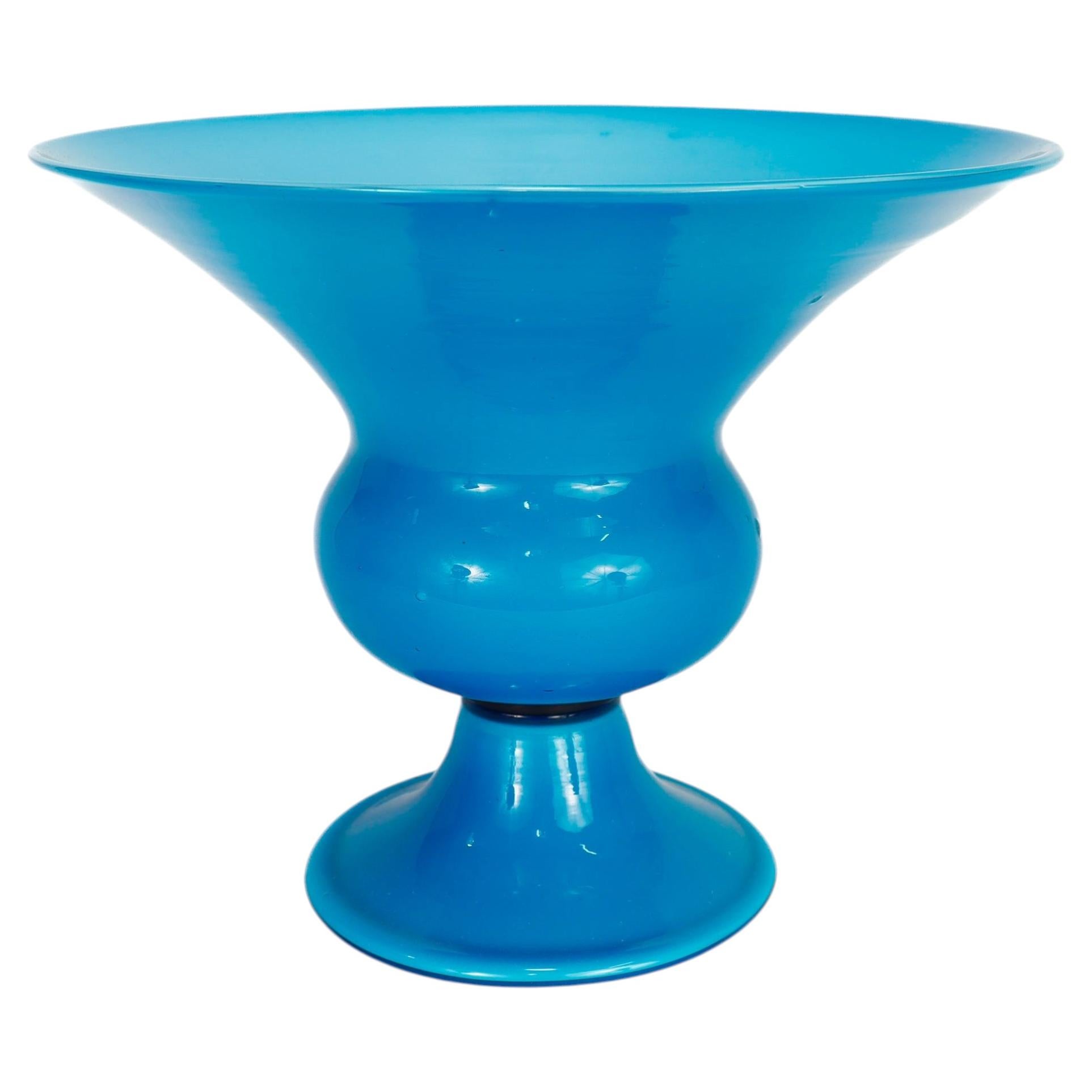 Vintage Murano / Venetian Blue Incamiciato Glass Footed Vase