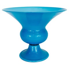 Vintage Murano / Venetian Blue Incamiciato Glass Footed Vase