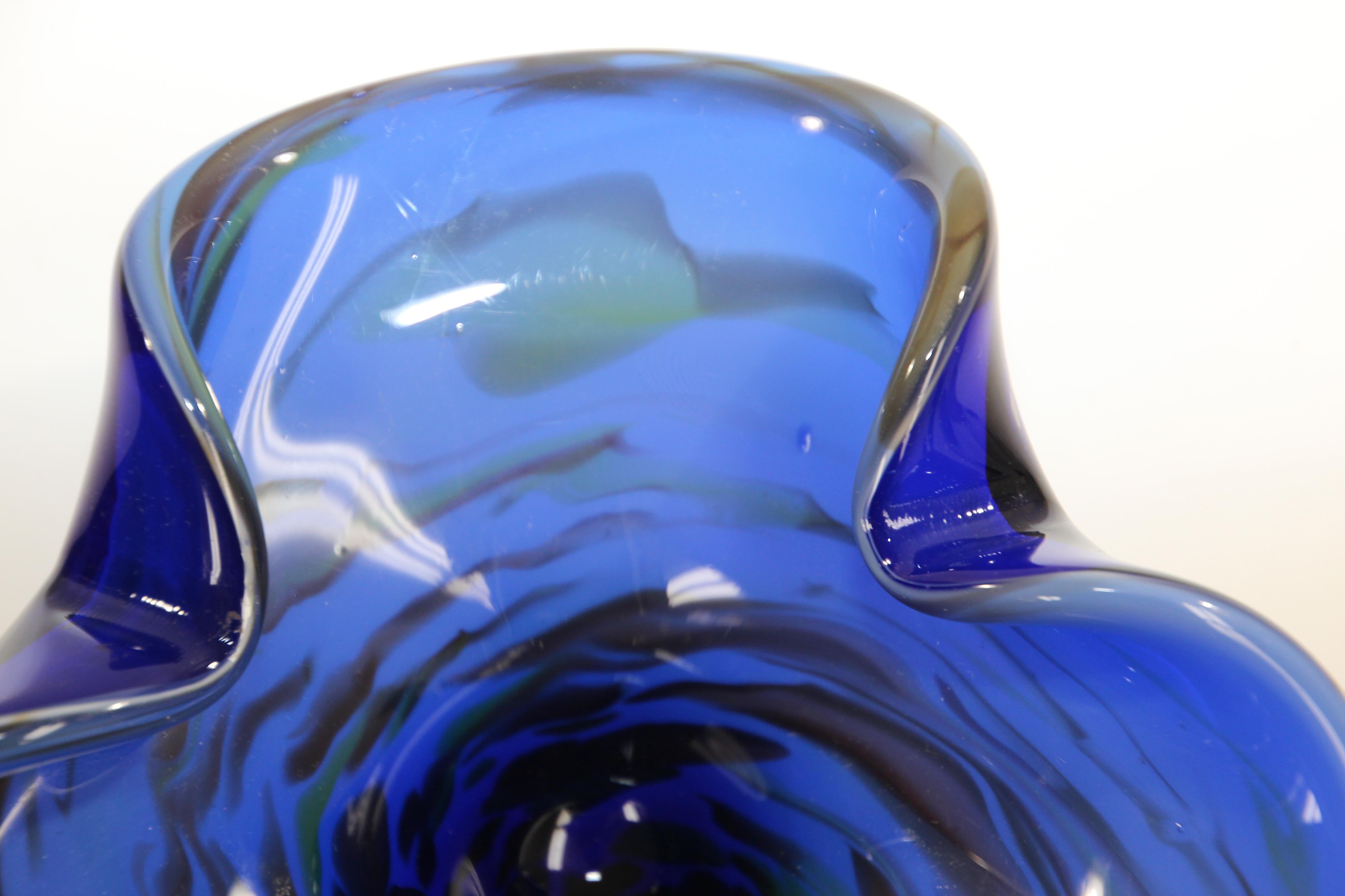 Blown Glass Vintage Murano Venetian Handblown Art Glass Cobalt Blue Ashtray For Sale