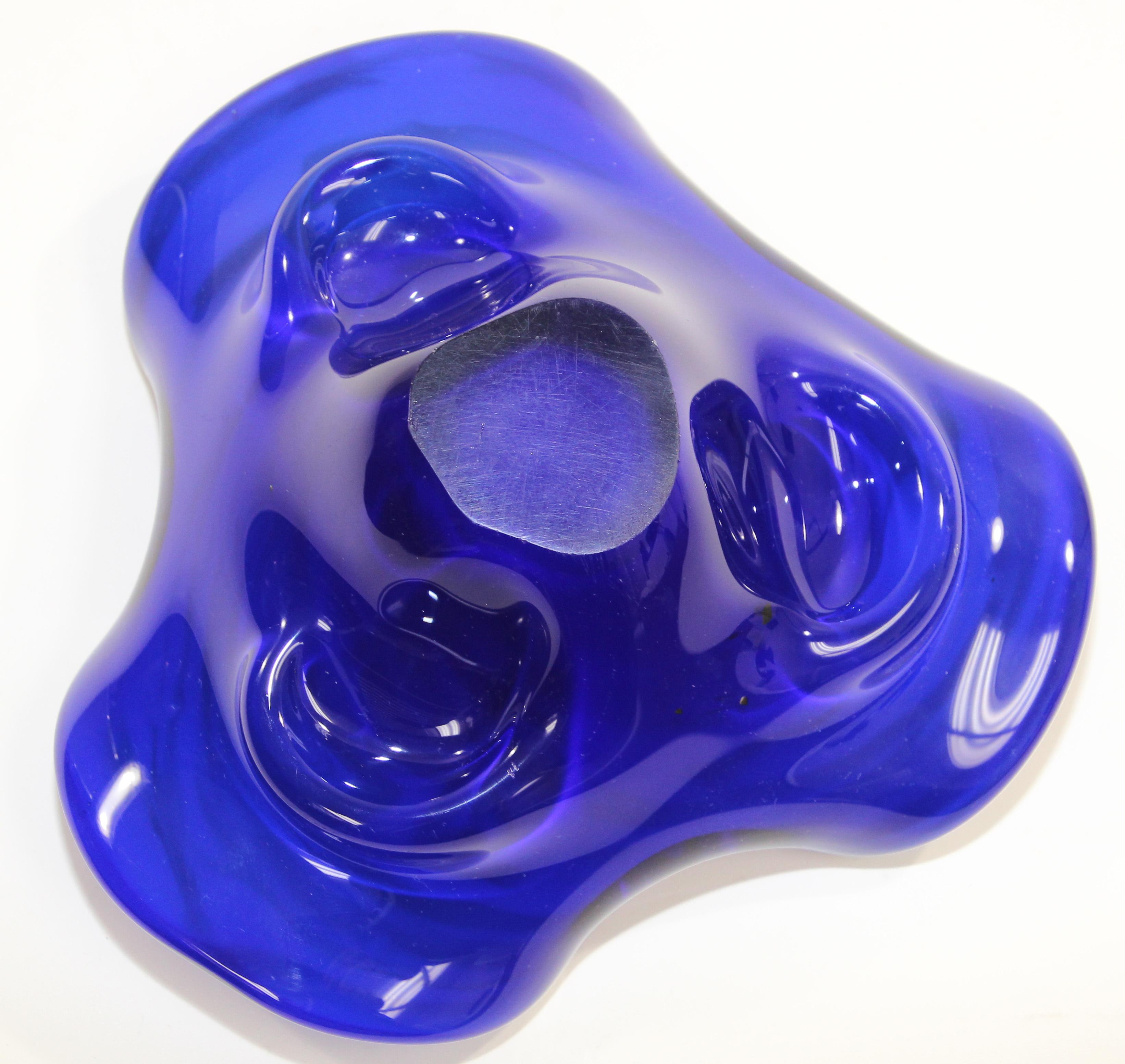 Vintage Murano Venetian Handblown Art Glass Cobalt Blue Ashtray For Sale 2