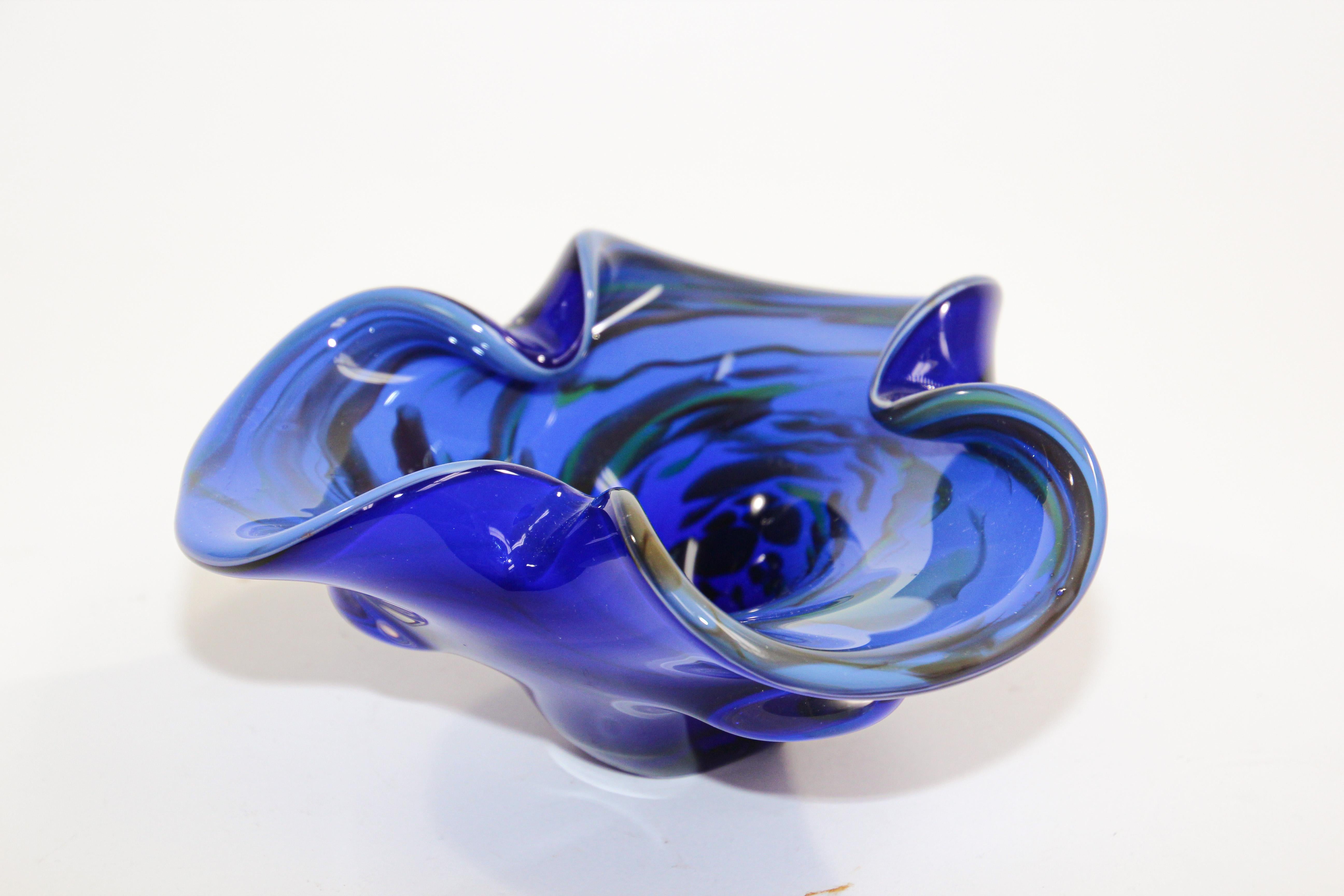blue glass ashtray vintage