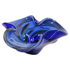 Retro Murano Venetian Handblown Art Glass Cobalt Blue Ashtray