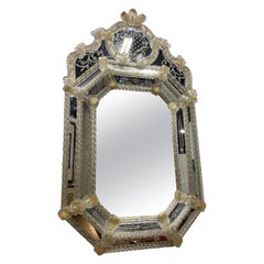 Vintage Murano Venetian Octagonal Gold And Clear Glass Mirror