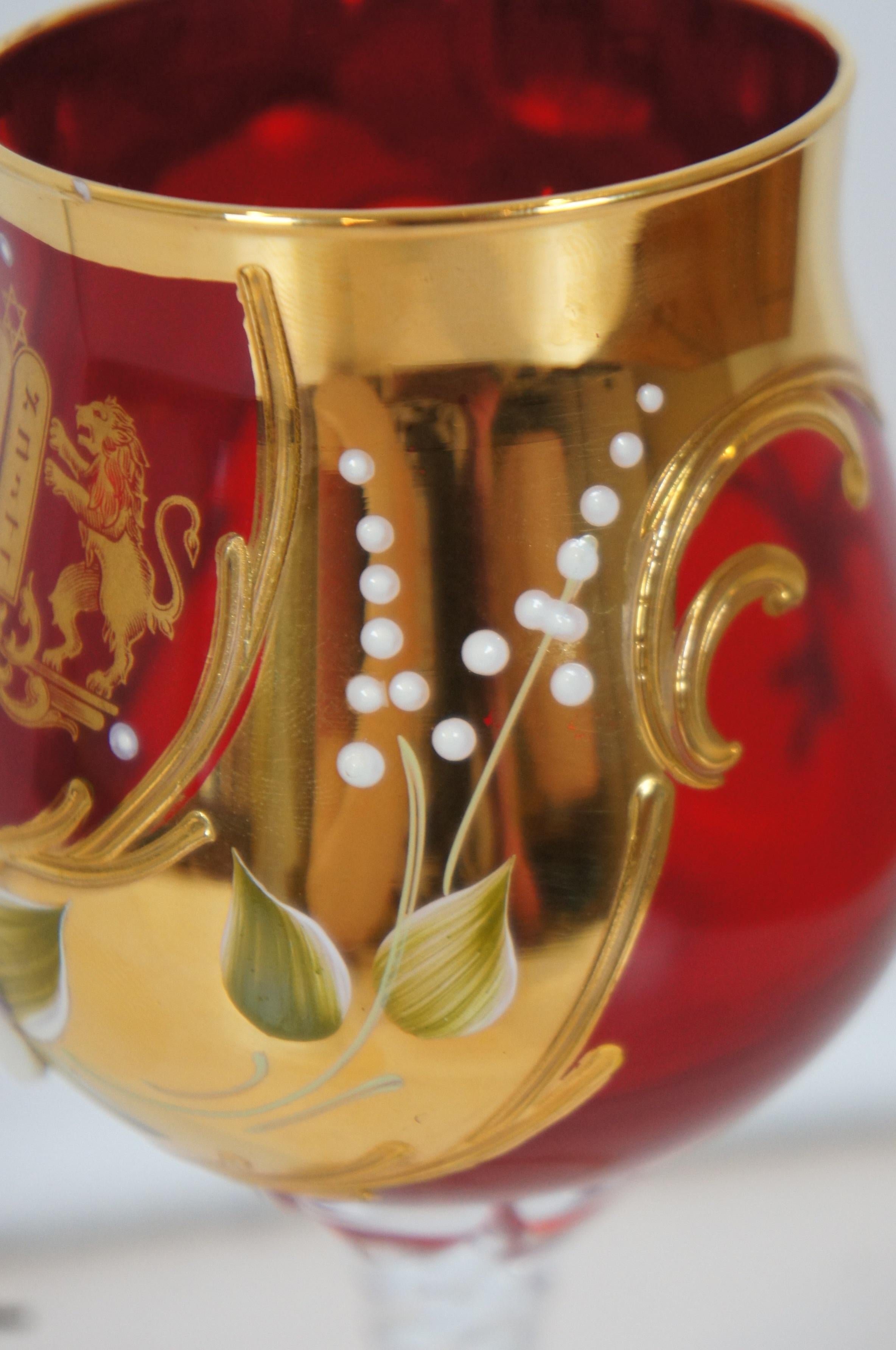 Vintage Murano Venetian Ruby Glass Kiddush Cup 10 Commandments Judaica Goblet 5