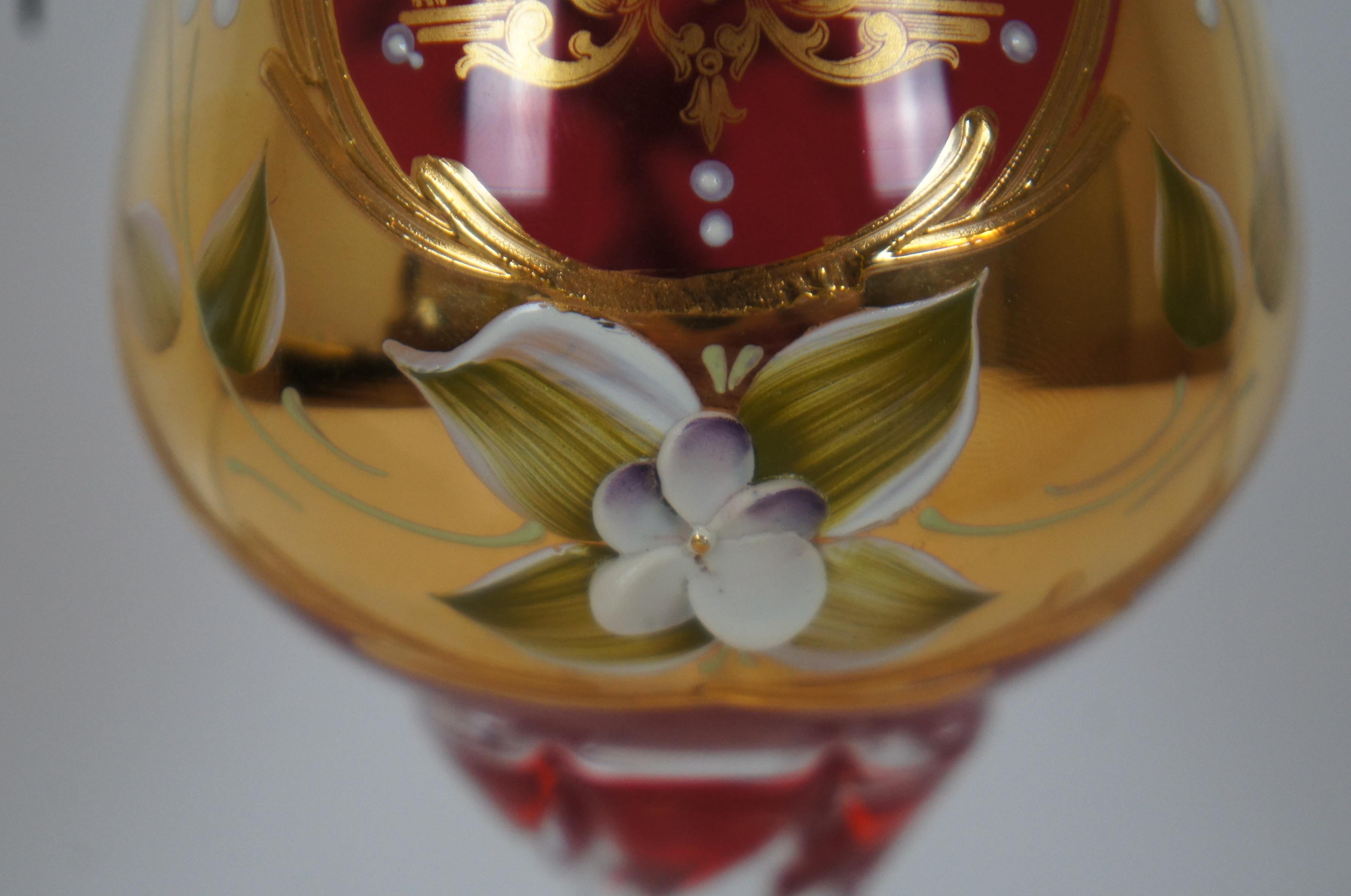 20th Century Vintage Murano Venetian Ruby Glass Kiddush Cup 10 Commandments Judaica Goblet