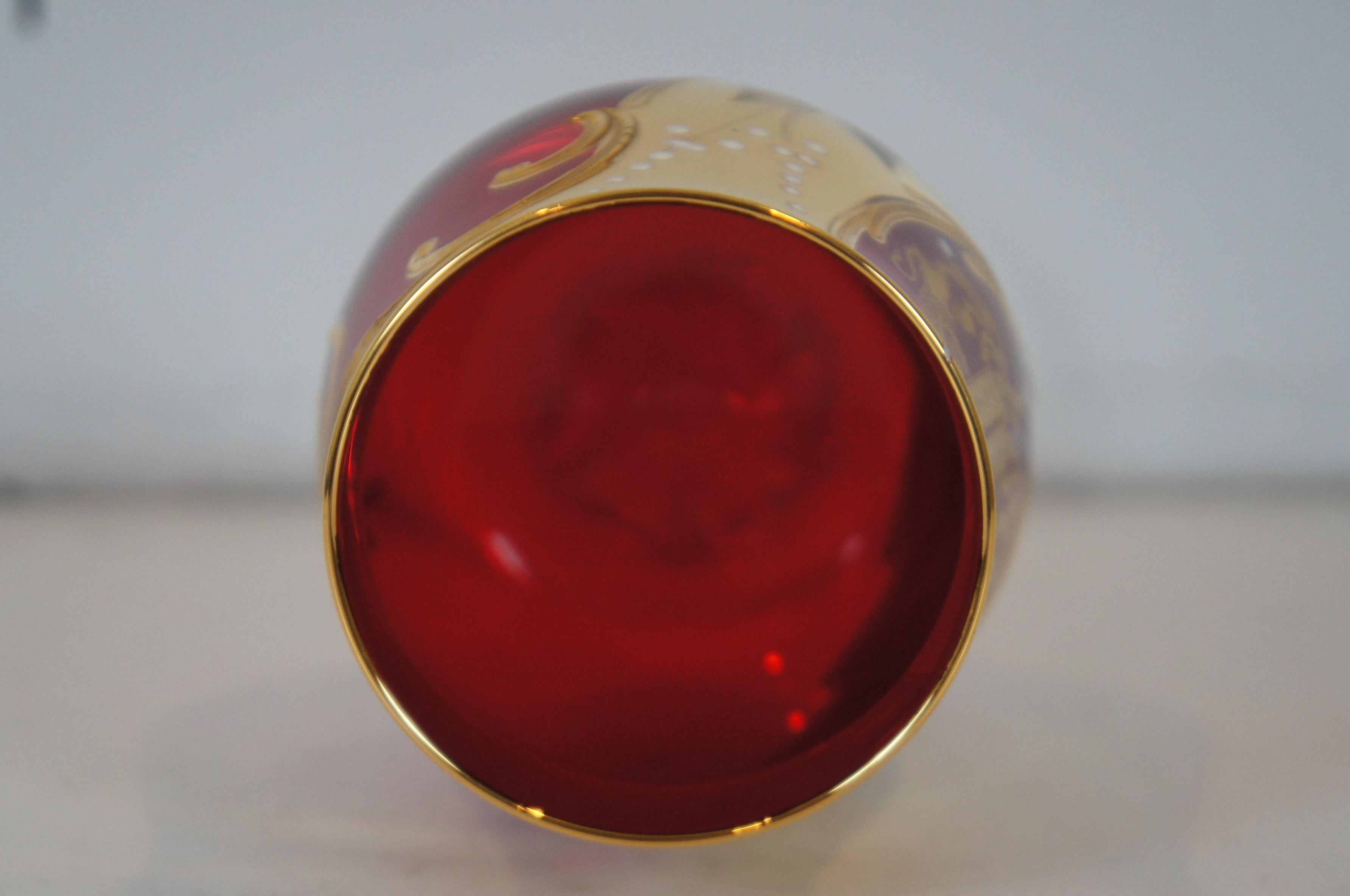 Art Glass Vintage Murano Venetian Ruby Glass Kiddush Cup 10 Commandments Judaica Goblet