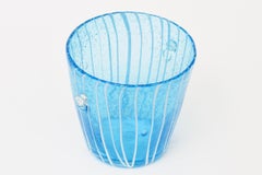 Vintage Murano Venini Ice Bucket Sapphire Turquoise With White Lines Barware