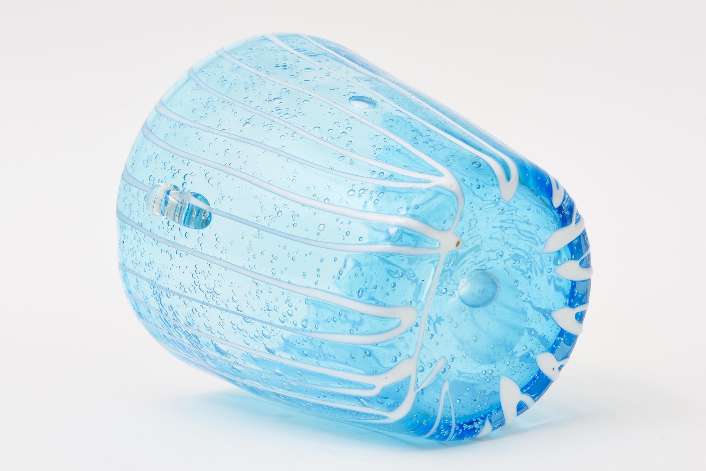 Late 20th Century Vintage Murano Venini Ice Bucket Sapphire Turquoise With White Lines Barware For Sale
