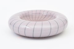 Vintage Murano Venini Striped Glass Bowl In Lavender Pink and Black, 1960's