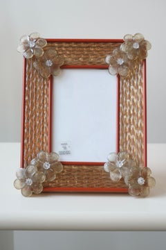Vintage Murano Vetri Signed Photo Picture Frame Red Gold Glass