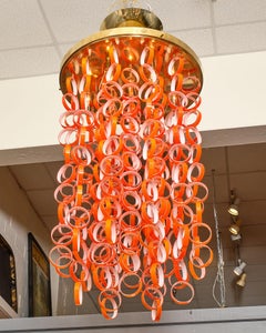 Vistosi Orange Modernist Murano Glass Chandelier, 1980s