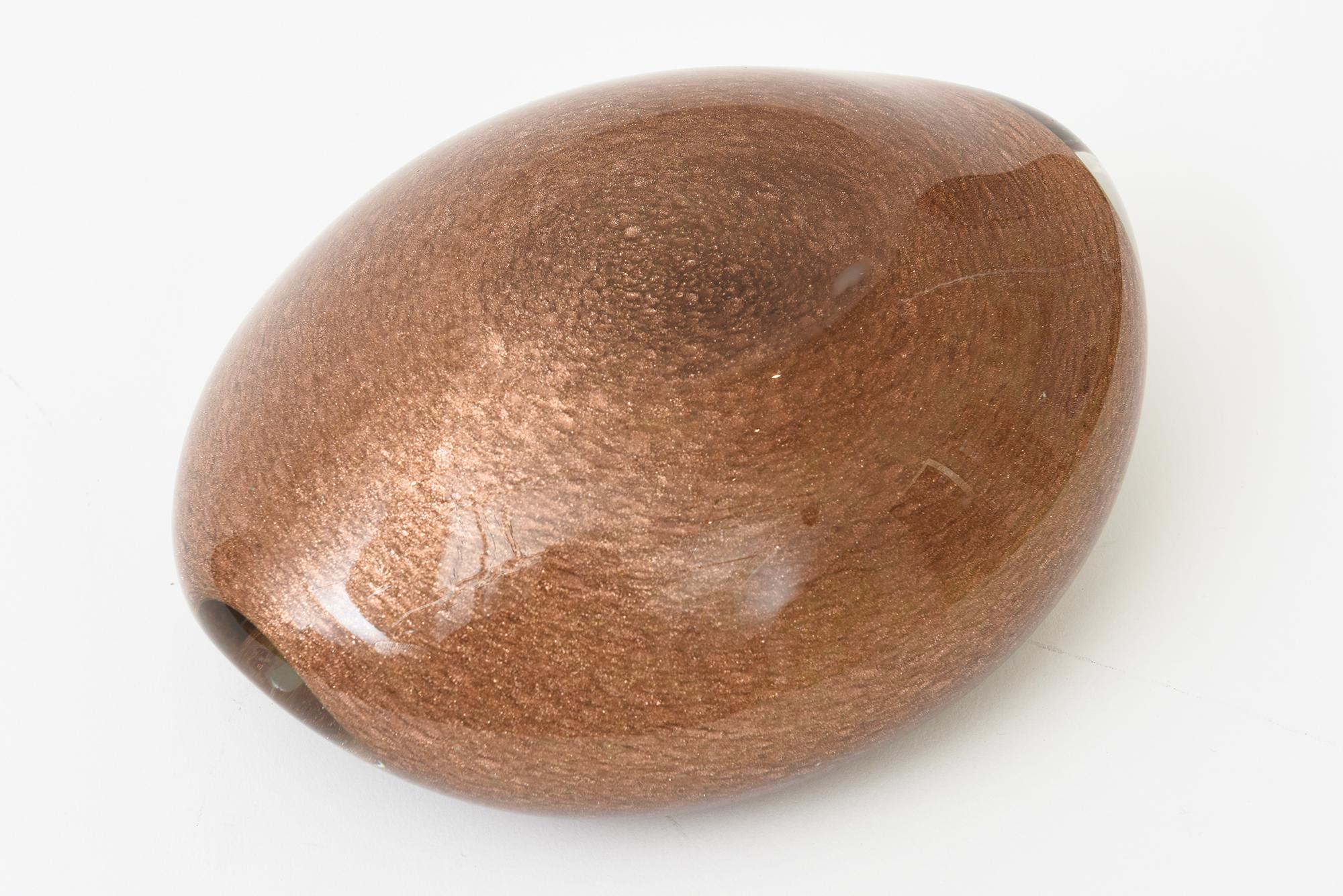 Vintage Murano White Cased Copper and Gold Aventurine Cinched Bowl Or Ashtray For Sale 5