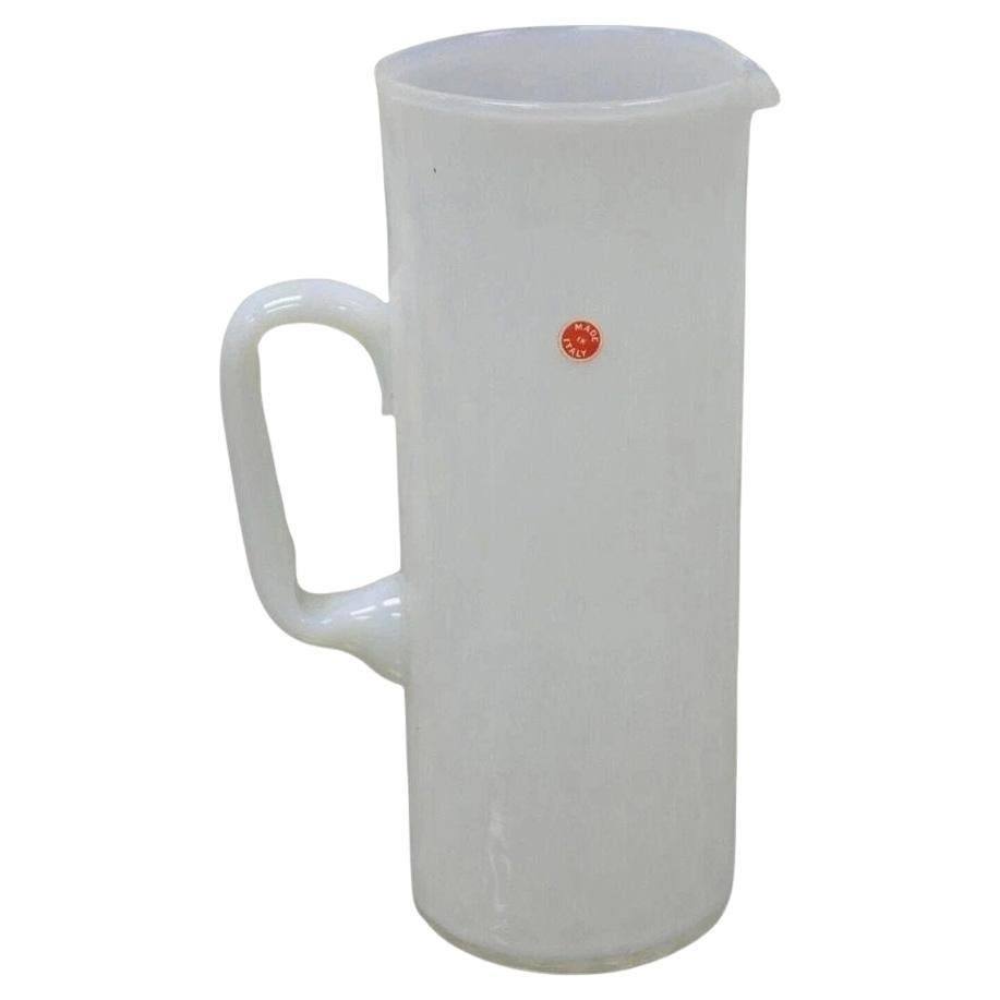 Vintage Murano White Italian Venetian Mid Century Modern Glass Water Pitcher For Sale