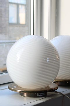 Vintage Murano White Swirl Table wall Lamp Mouth Blown Glass brass, Italy 1970s