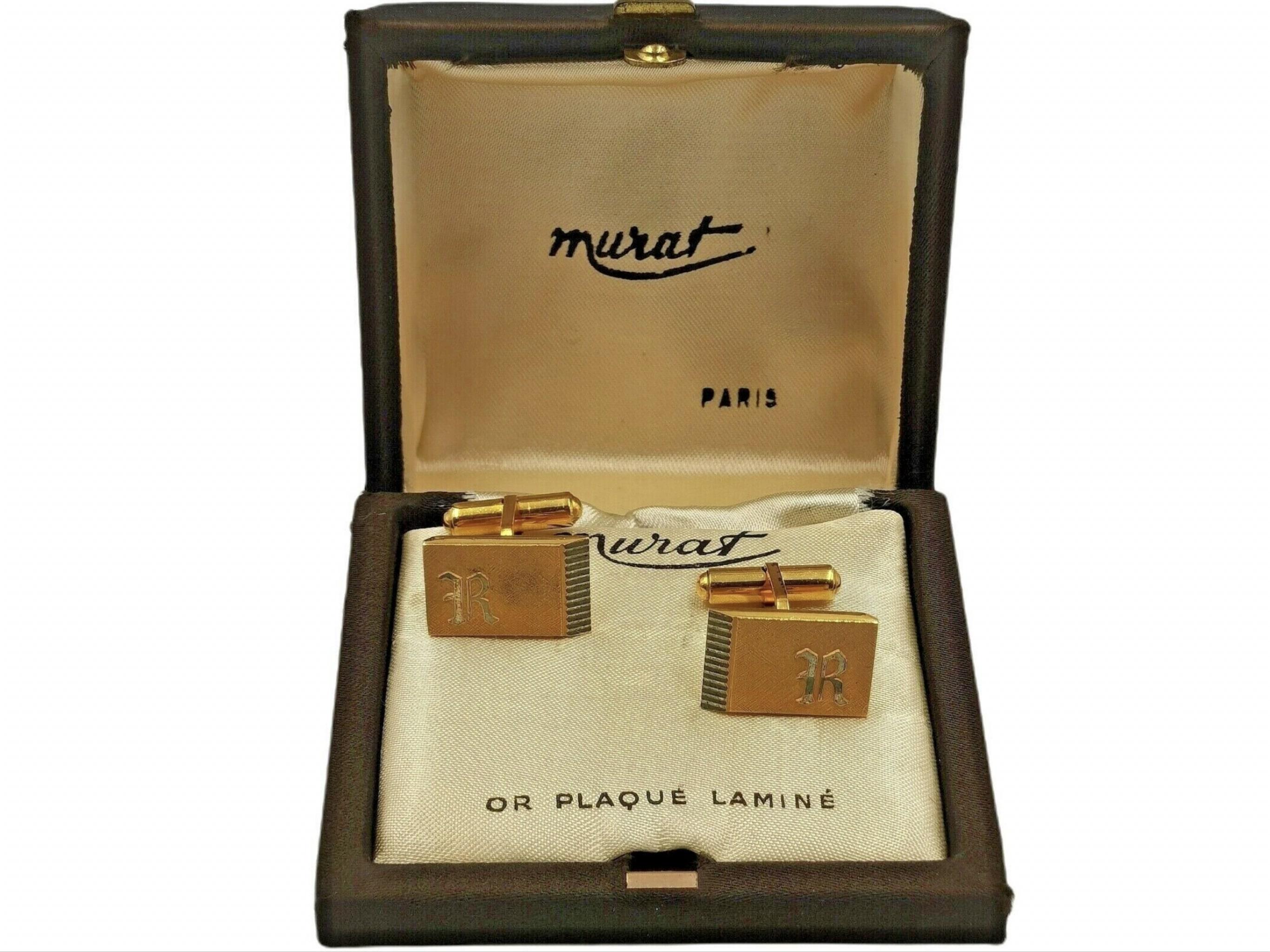 Boutons de manchette Vintage
Plaqué or 
Art déco, Rétro
Marque - Murat 
Fabriqué en France 
En parfait état.
Avec boîte d'origine 