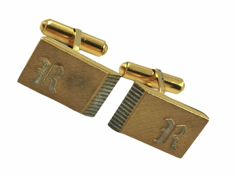 Boutons De Manchettes Anciens Plaqué Or – Style Godrons Art Déco – Marque Murat