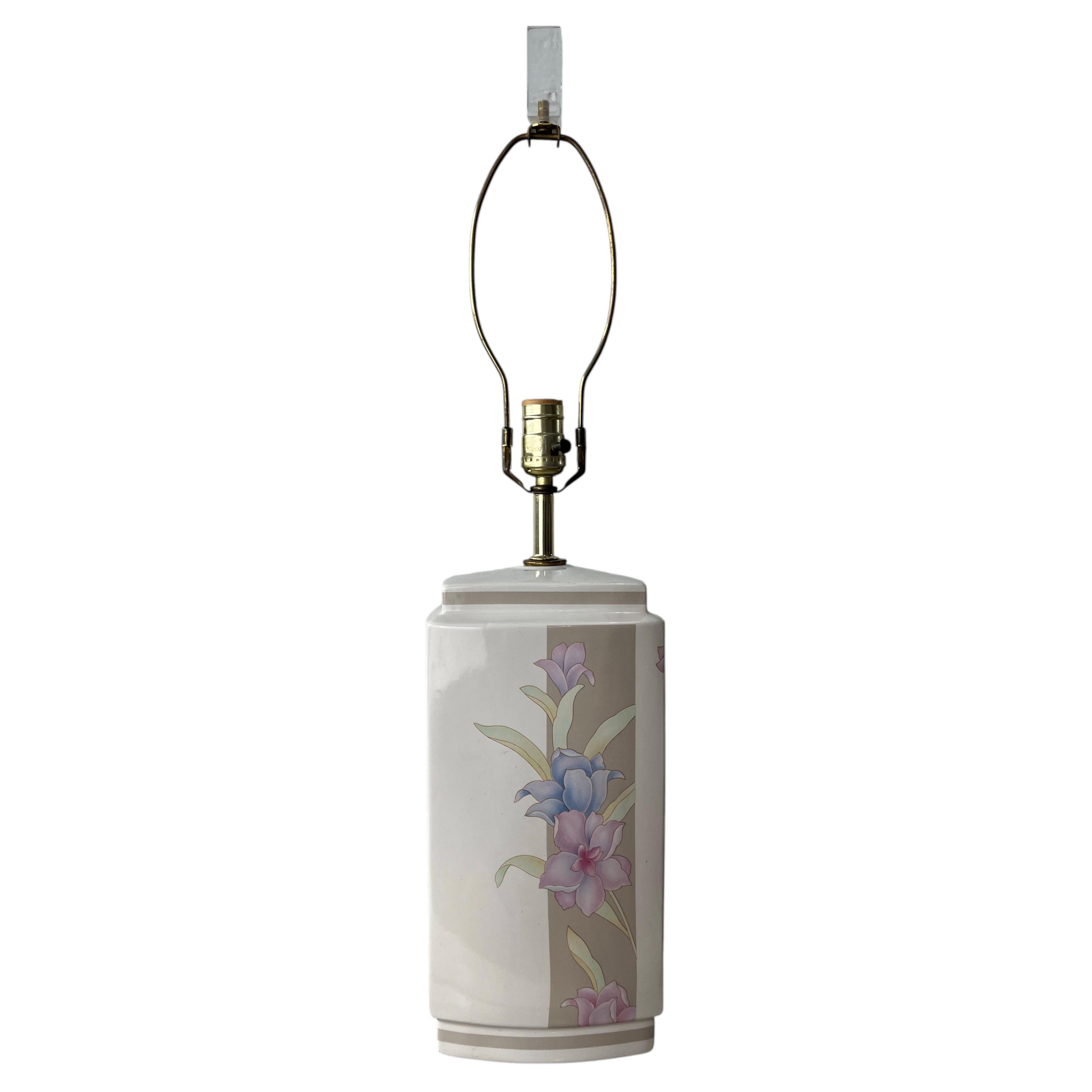 Pre-owned Murray Feiss Vintage  Ceramic Floral Table Lamp, Postmodern Hollywood Regency In Transparent