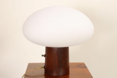 Vintage Mushroom Table Lamp with Frosted Glass Shade and Walnut Base by Laurel