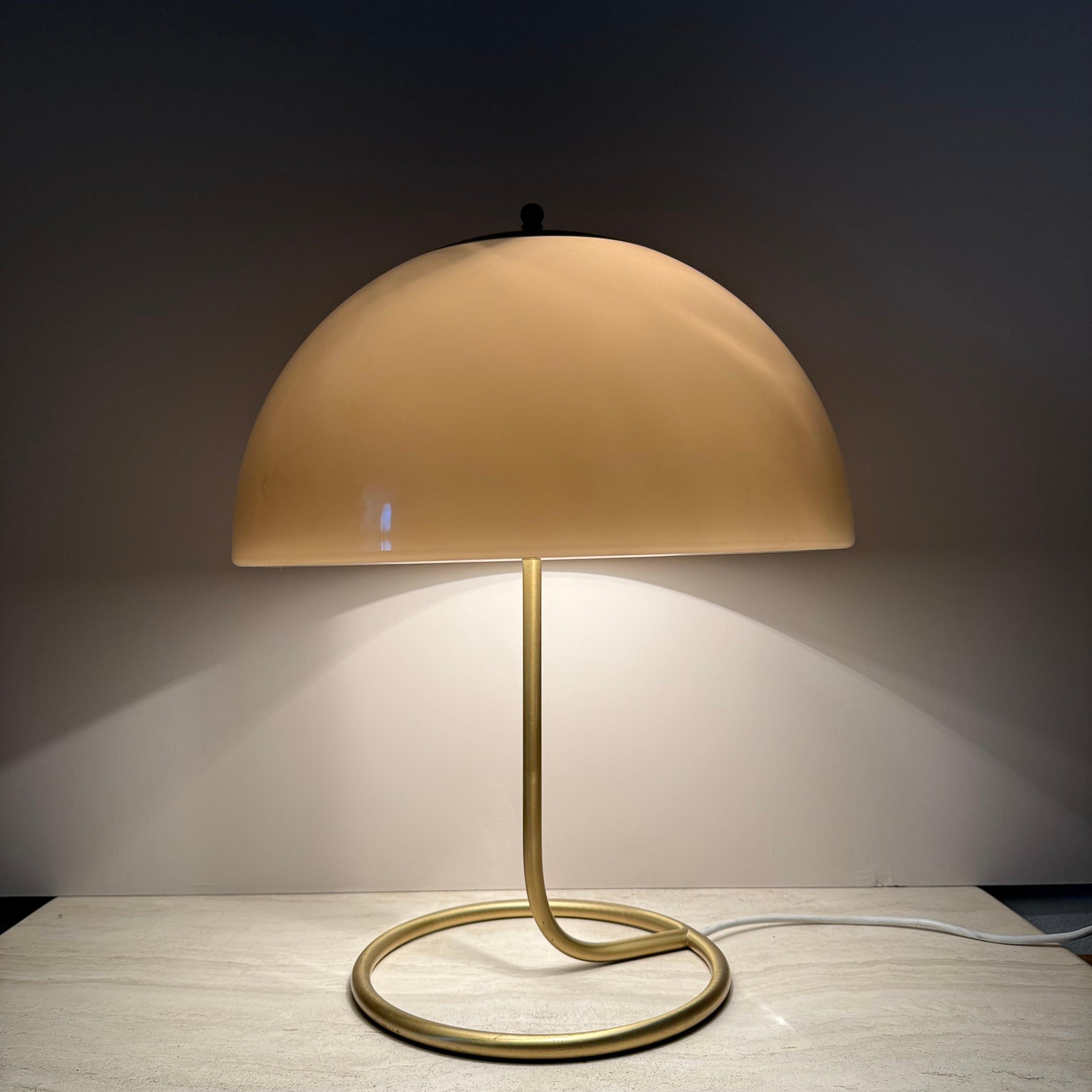 Mid-Century Modern Vintage Mushroom table lamp with gold metal base , 1970s For Sale