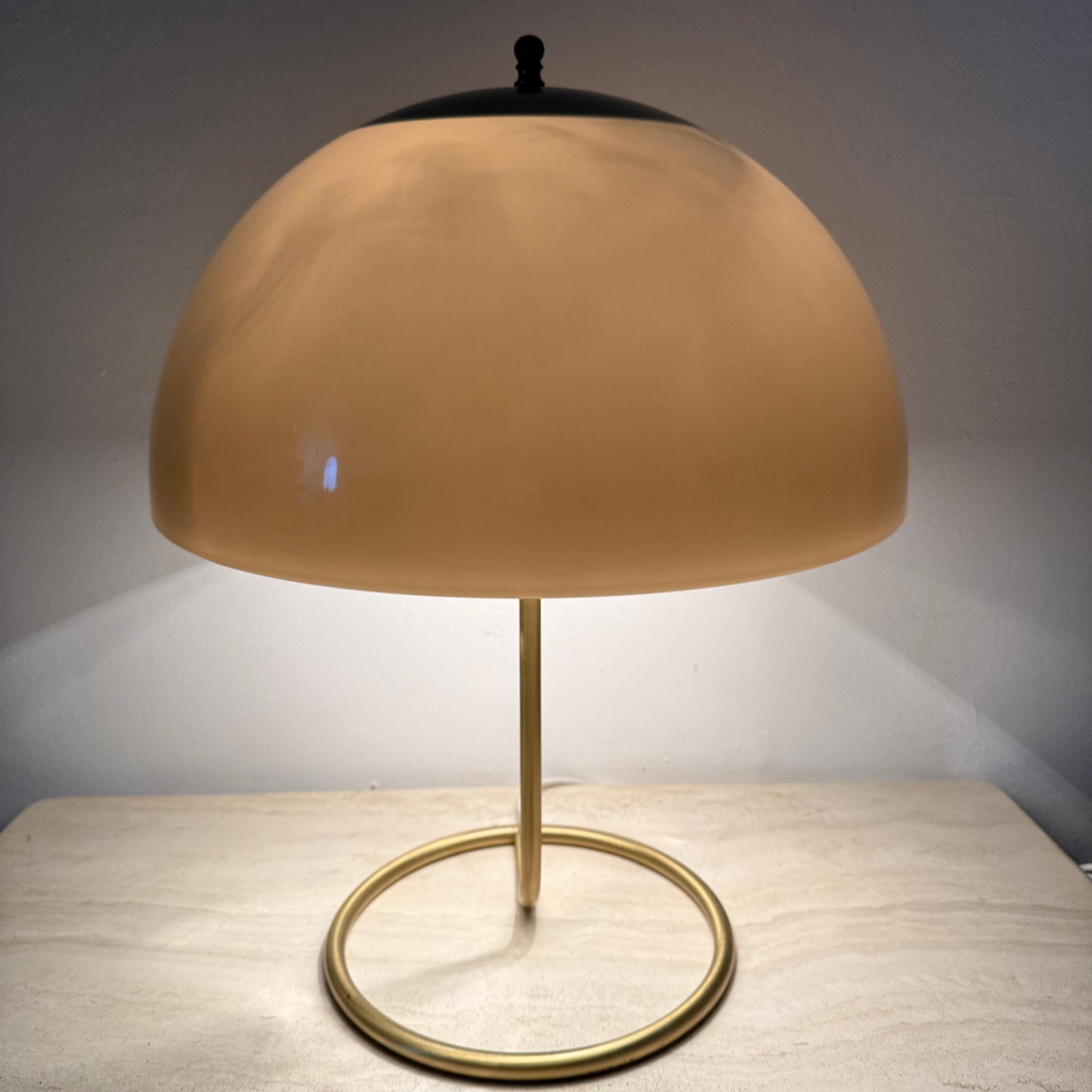 Late 20th Century Vintage Mushroom table lamp with gold metal base , 1970s For Sale
