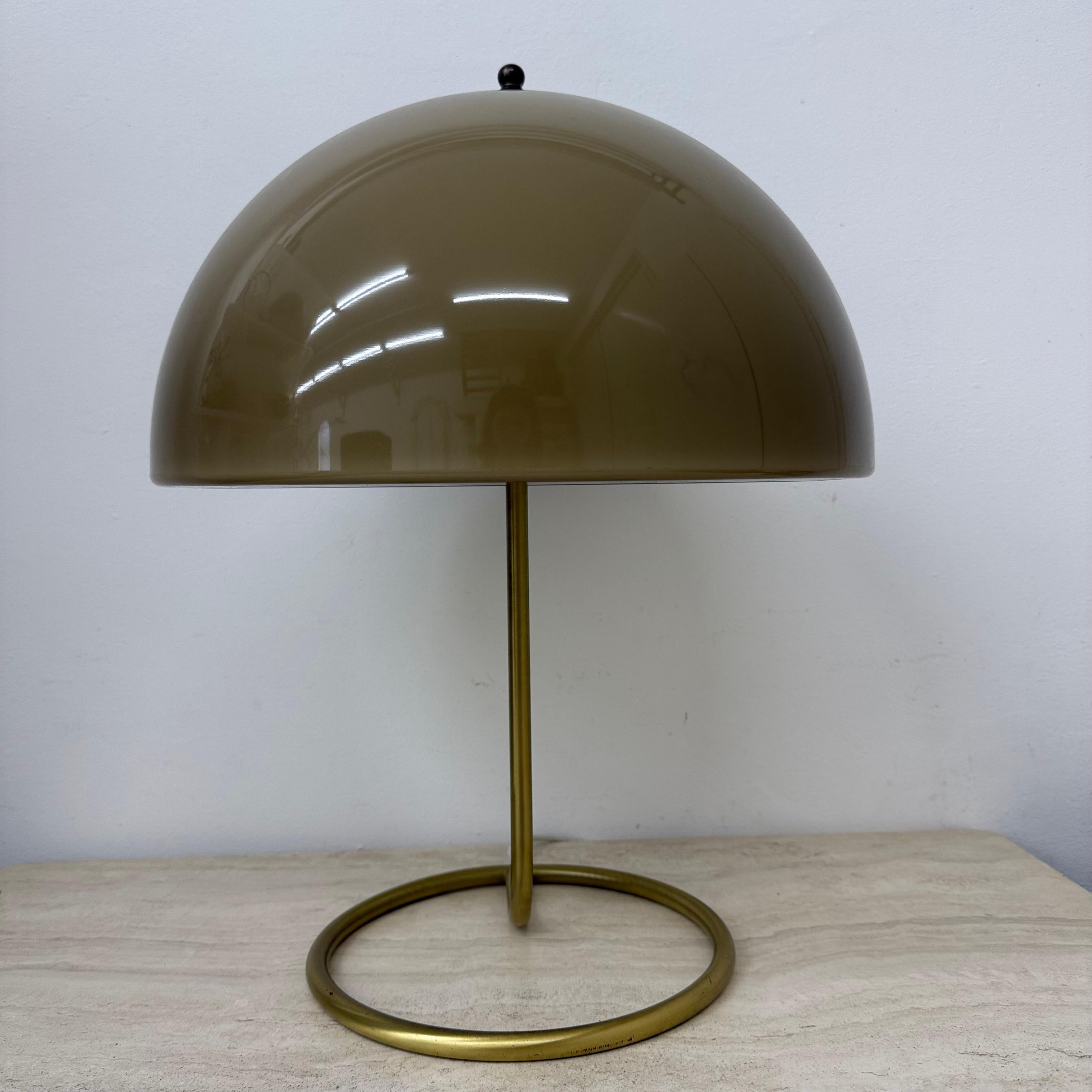 Metal Vintage Mushroom table lamp with gold metal base , 1970s For Sale