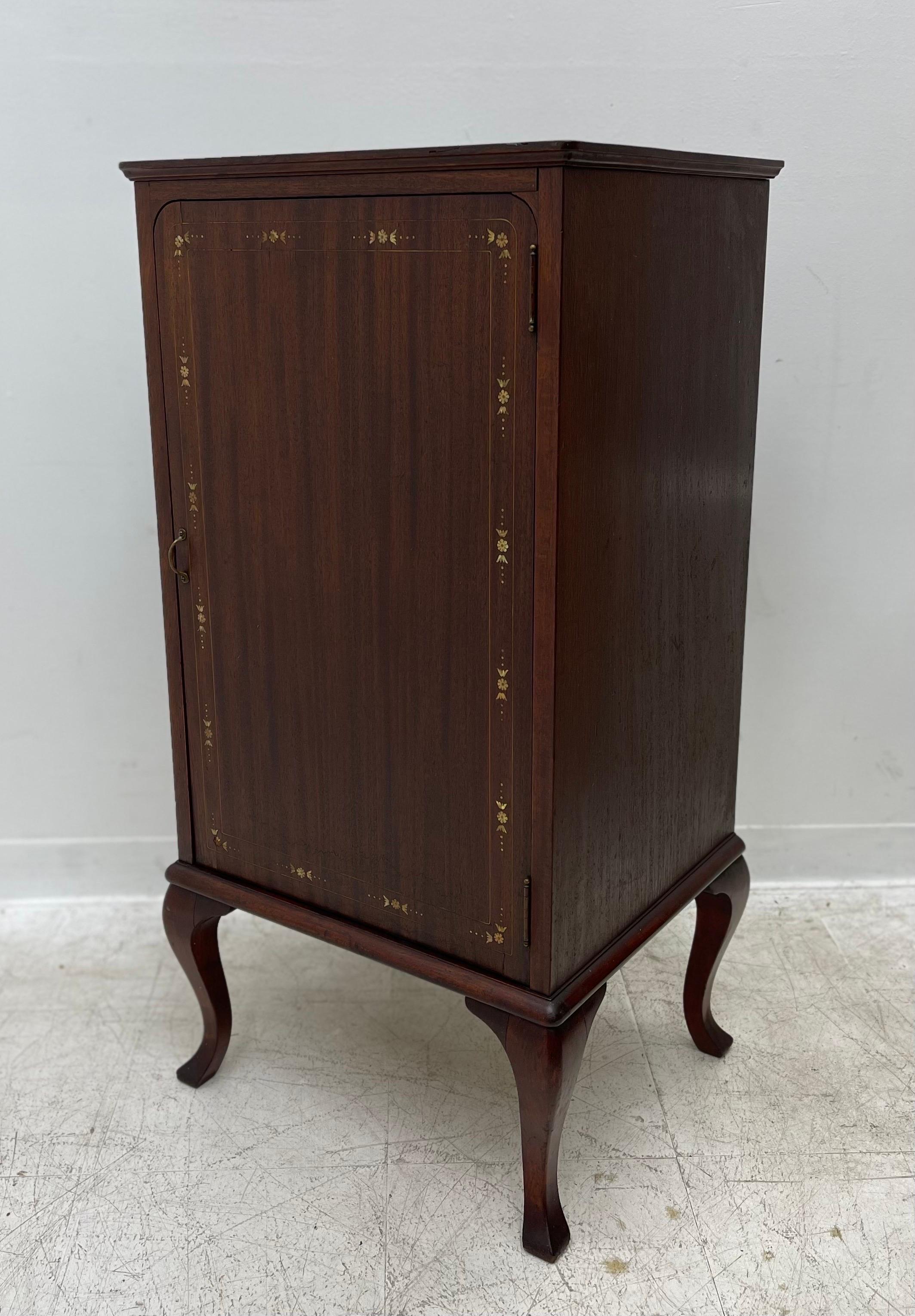 Mid-Century Modern Vintage Music Cabinet with Decorative Inlay For Sale