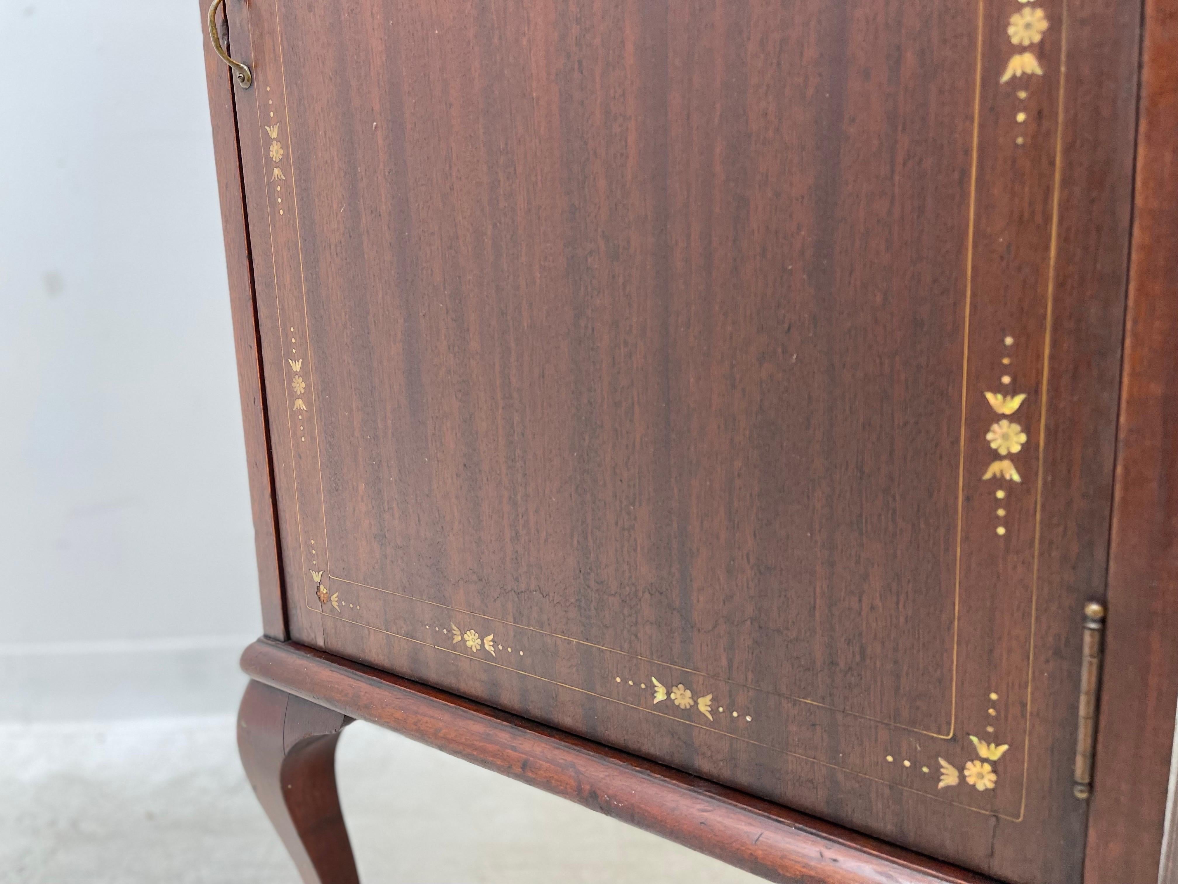 Mid-Century Modern Vintage Music Cabinet with Decorative Inlay For Sale