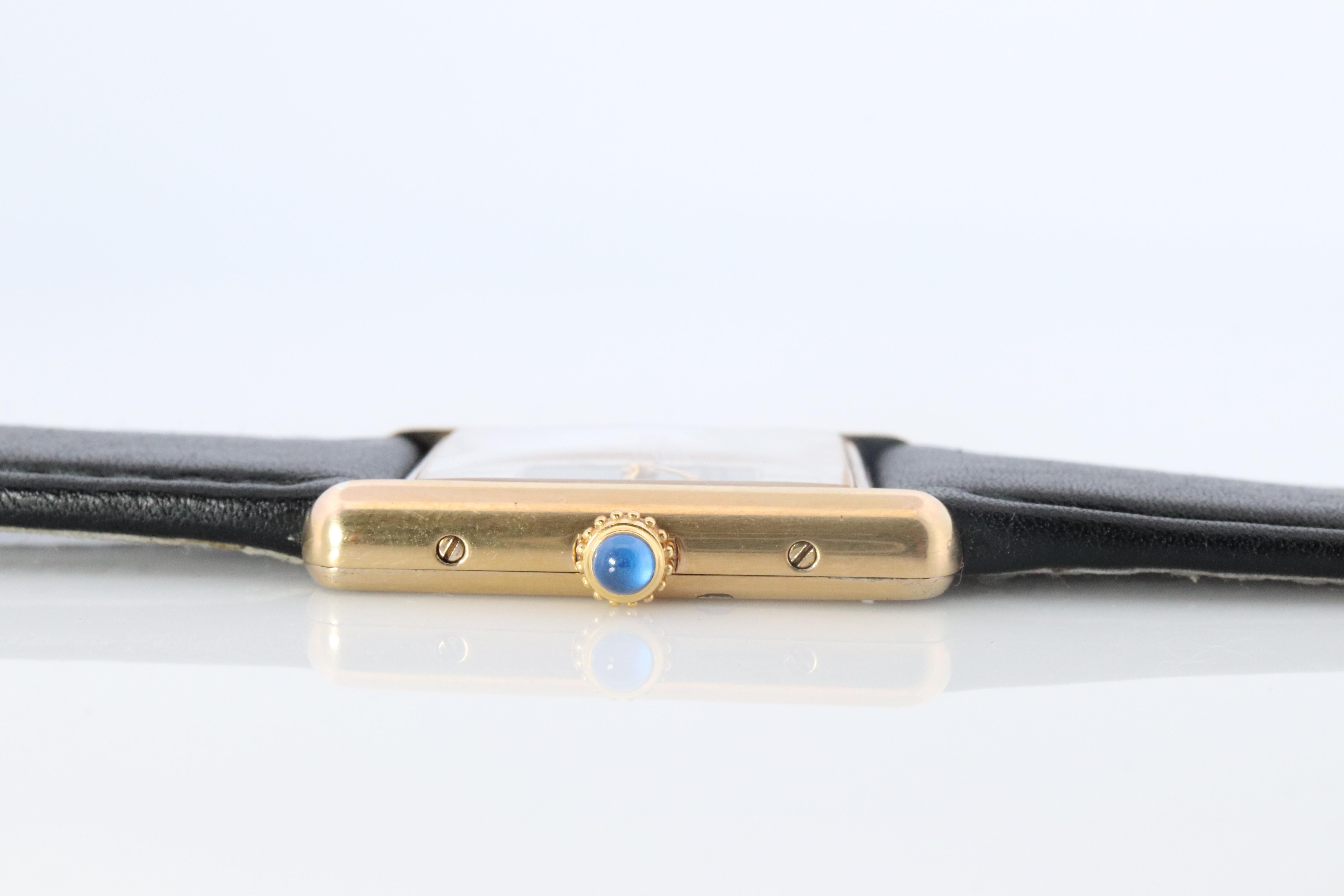 Cabochon Vintage Must de Cartier 590005 Tank Watch. 925 Vermeil ARGENT Quartz Tank. For Sale