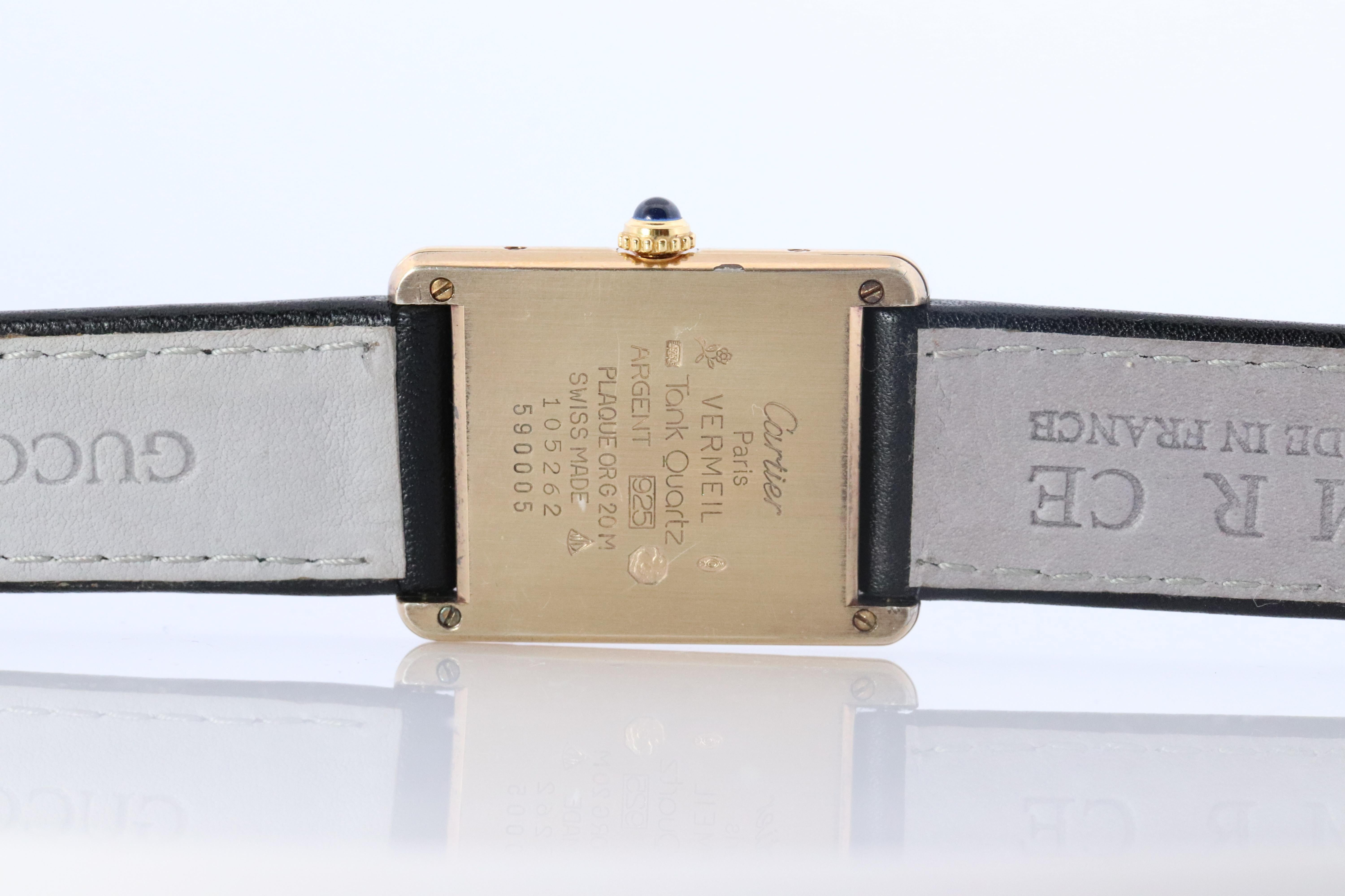Men's Vintage Must de Cartier 590005 Tank Watch. 925 Vermeil ARGENT Quartz Tank. For Sale