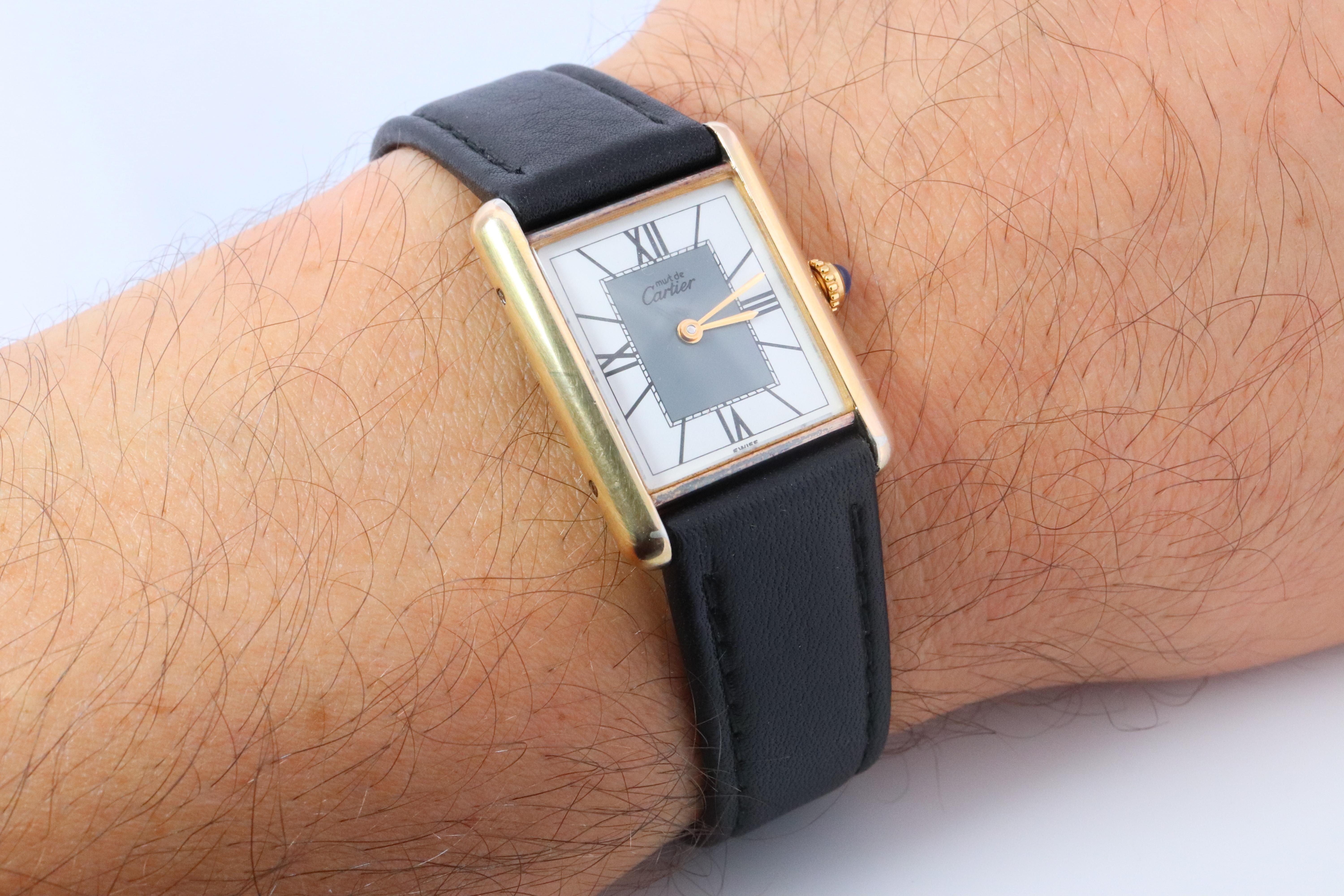 Vintage Must de Cartier 590005 Tank Watch. 925 Vermeil ARGENT Quartz Tank. For Sale 2
