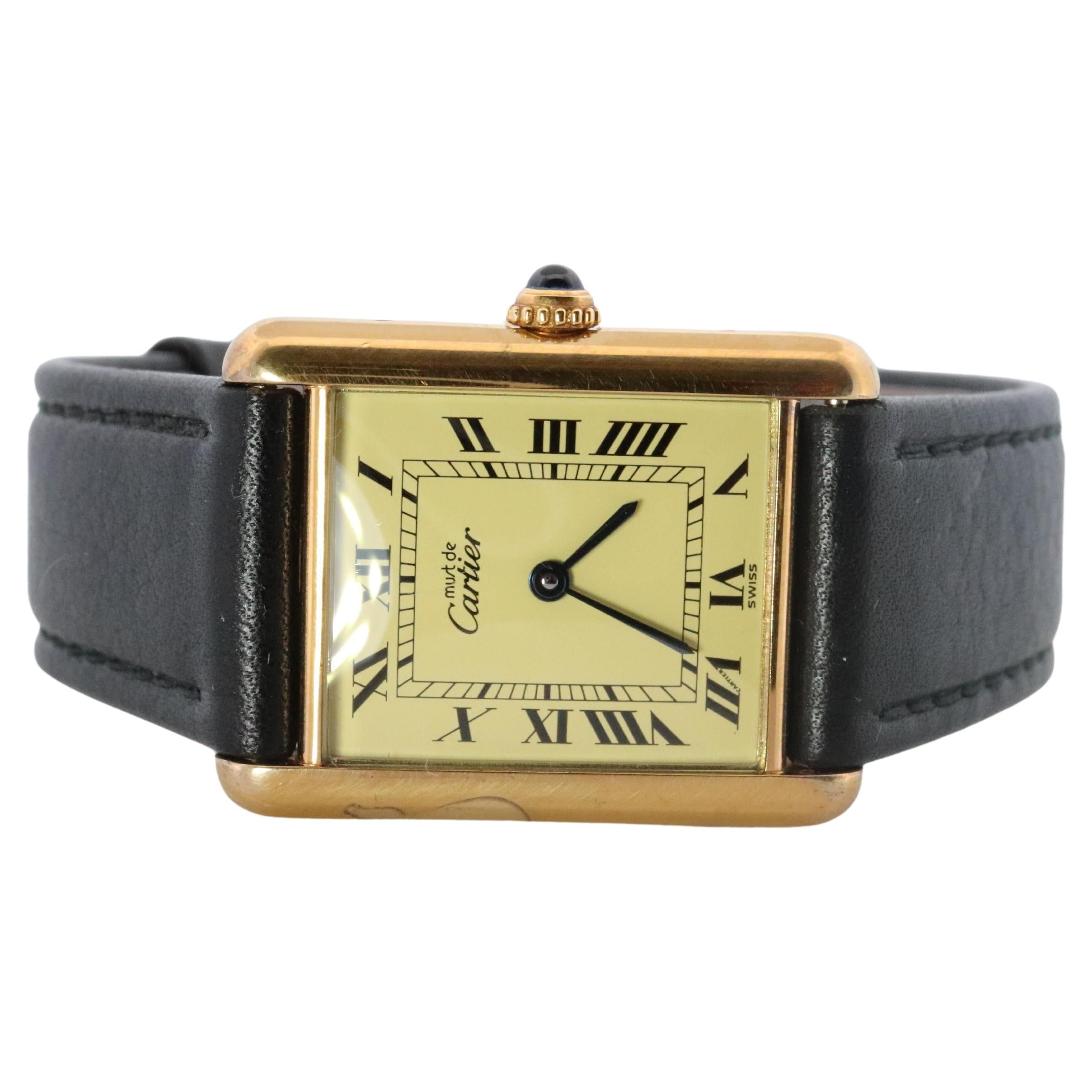Vintage Must de Cartier 590005 Tank-Uhr. 925 Vermeil ARGENT Quarz-Tank.