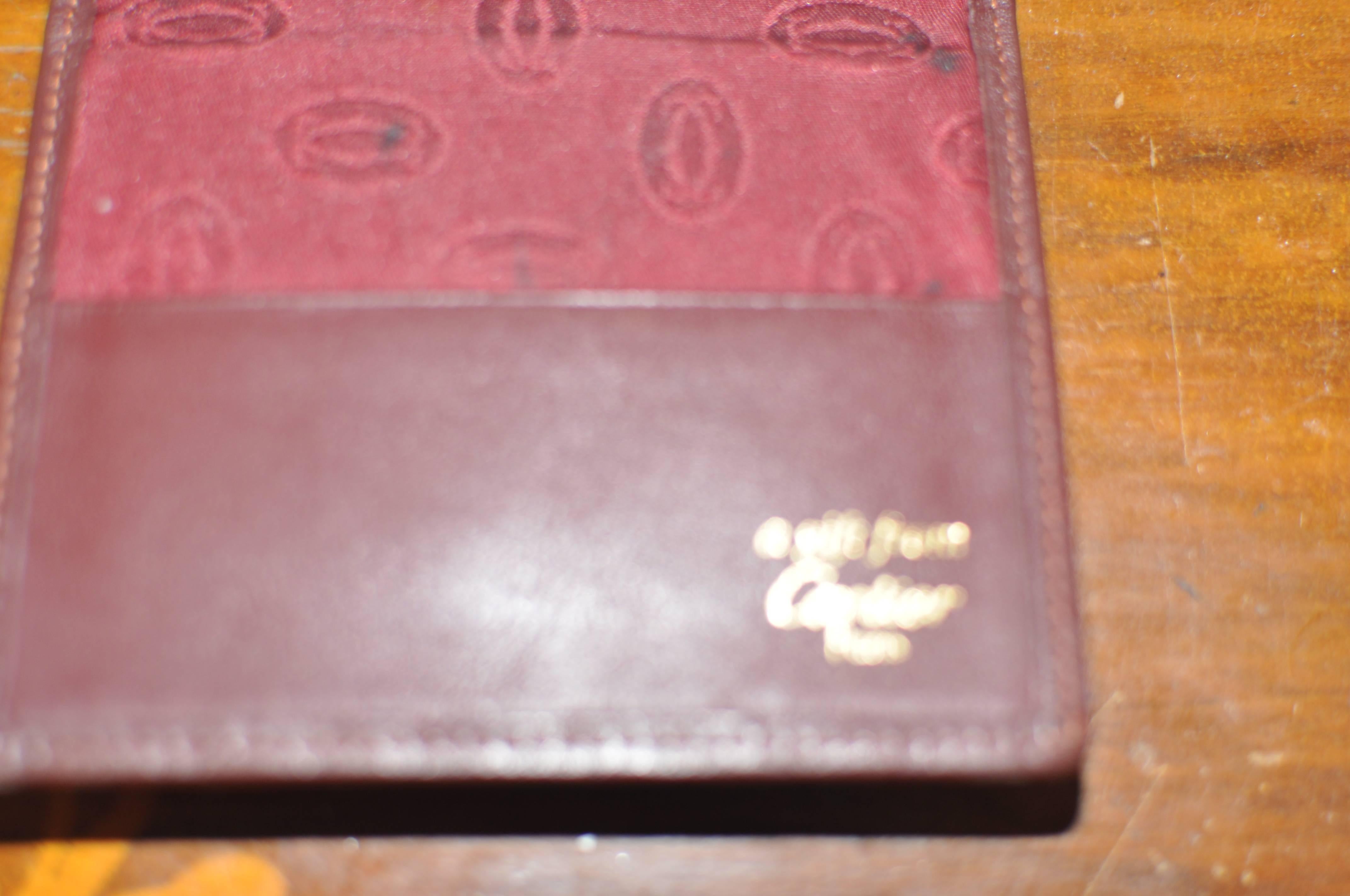 Brown Vintage Must de Cartier Bordeaux Leather Mirror Wallet w/box and bag