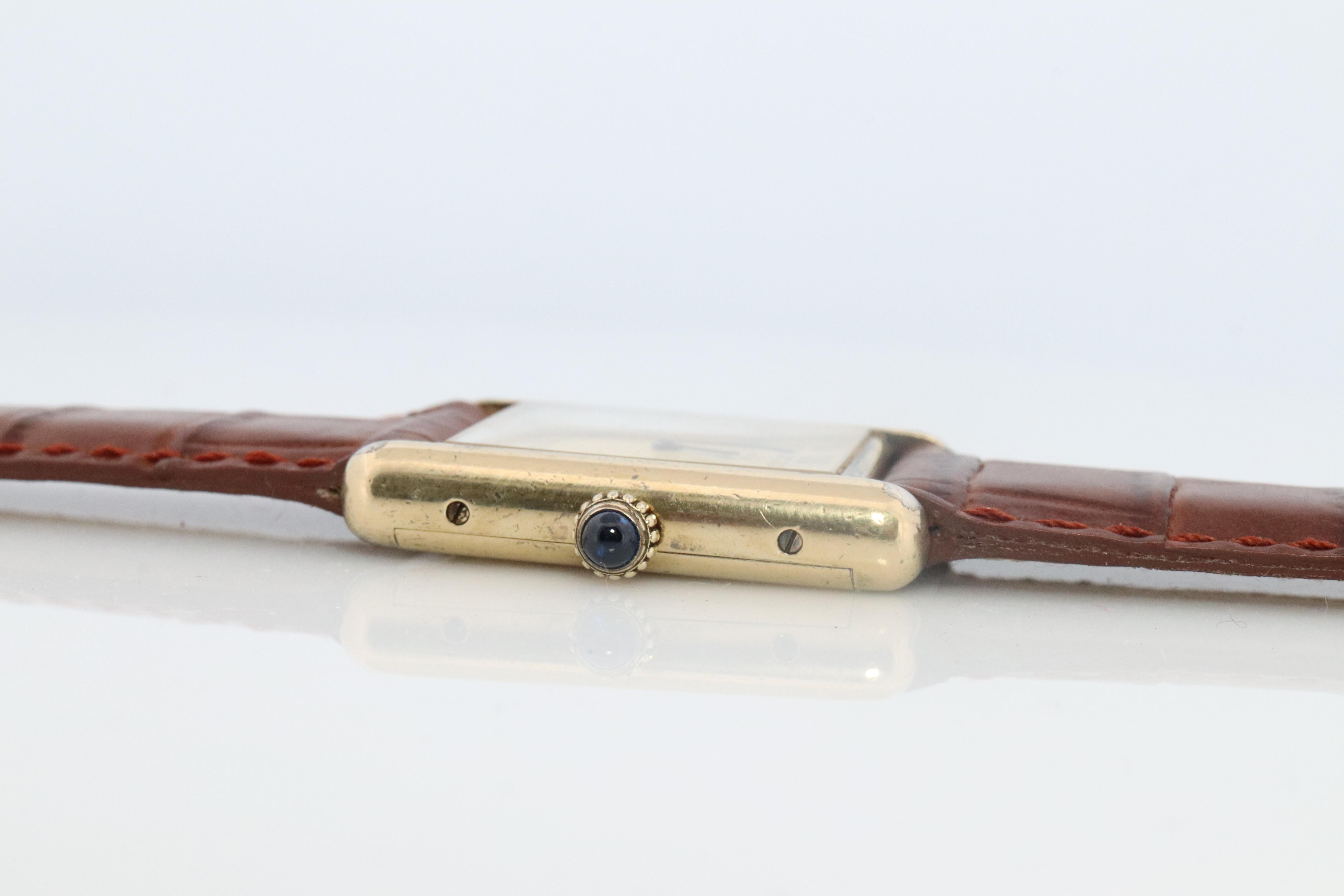 Vintage Must de Cartier Champagne Tank Watch. 925 Vermeil ARGENT Manual Tank. 1